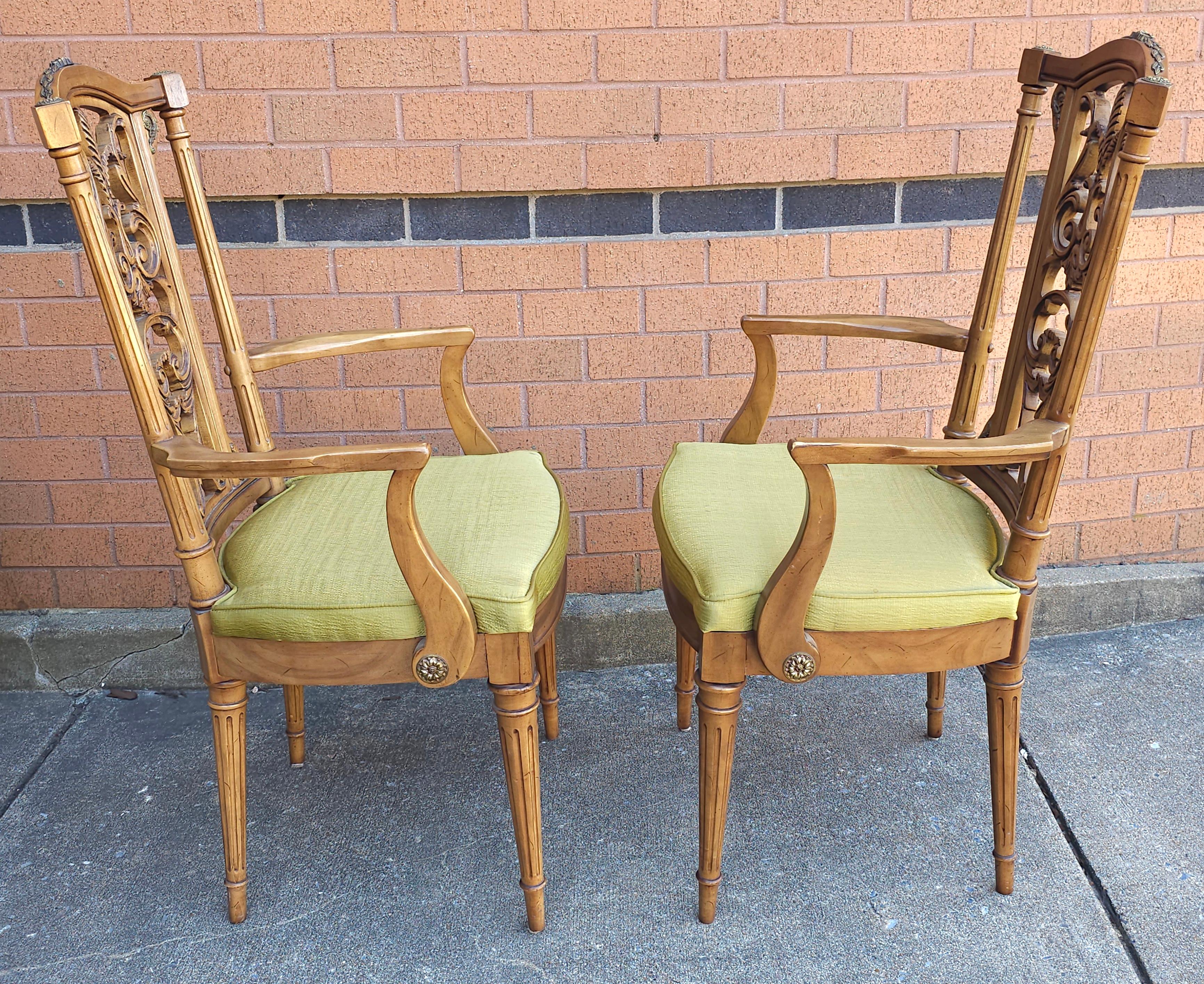 Set Six Louis XVI Brass Mounted Carved French Walnut Dining Chairs For Sale 6