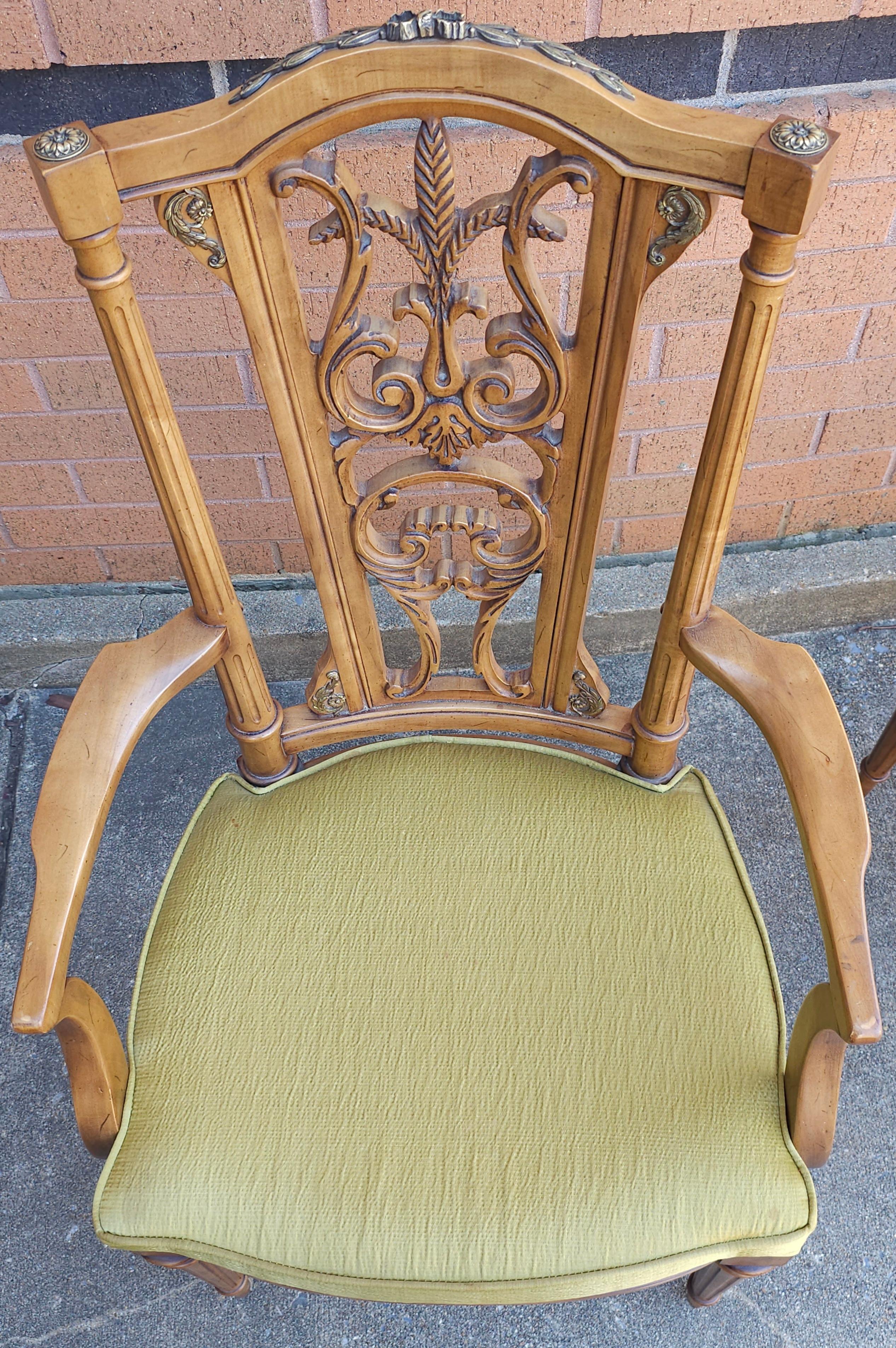 Set Six Louis XVI Brass Mounted Carved French Walnut Dining Chairs For Sale 8