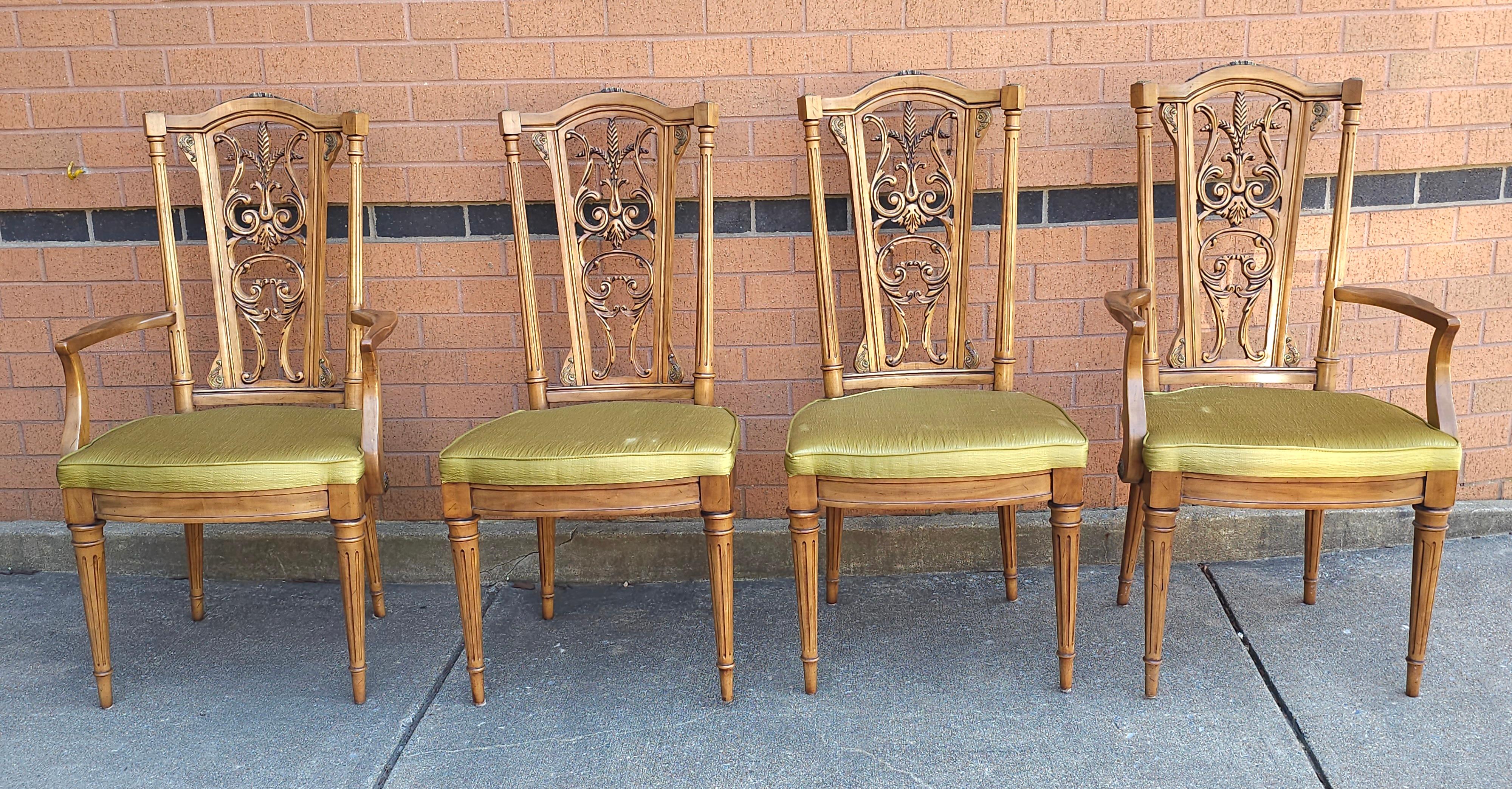 Set Six Louis XVI Brass Mounted Carved French Walnut Dining Chairs For Sale 10