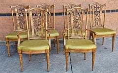 Set Six Louis XVI Brass Mounted Carved French Walnut Dining Chairs