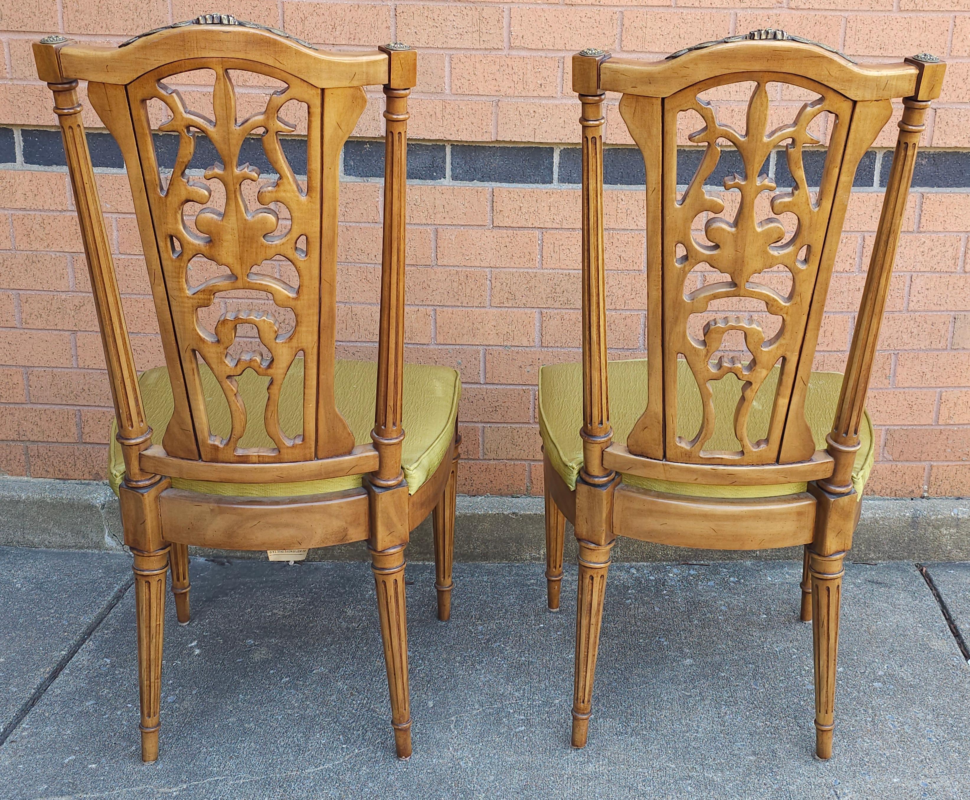 Set Six Louis XVI Brass Mounted Carved French Walnut Dining Chairs For Sale 2