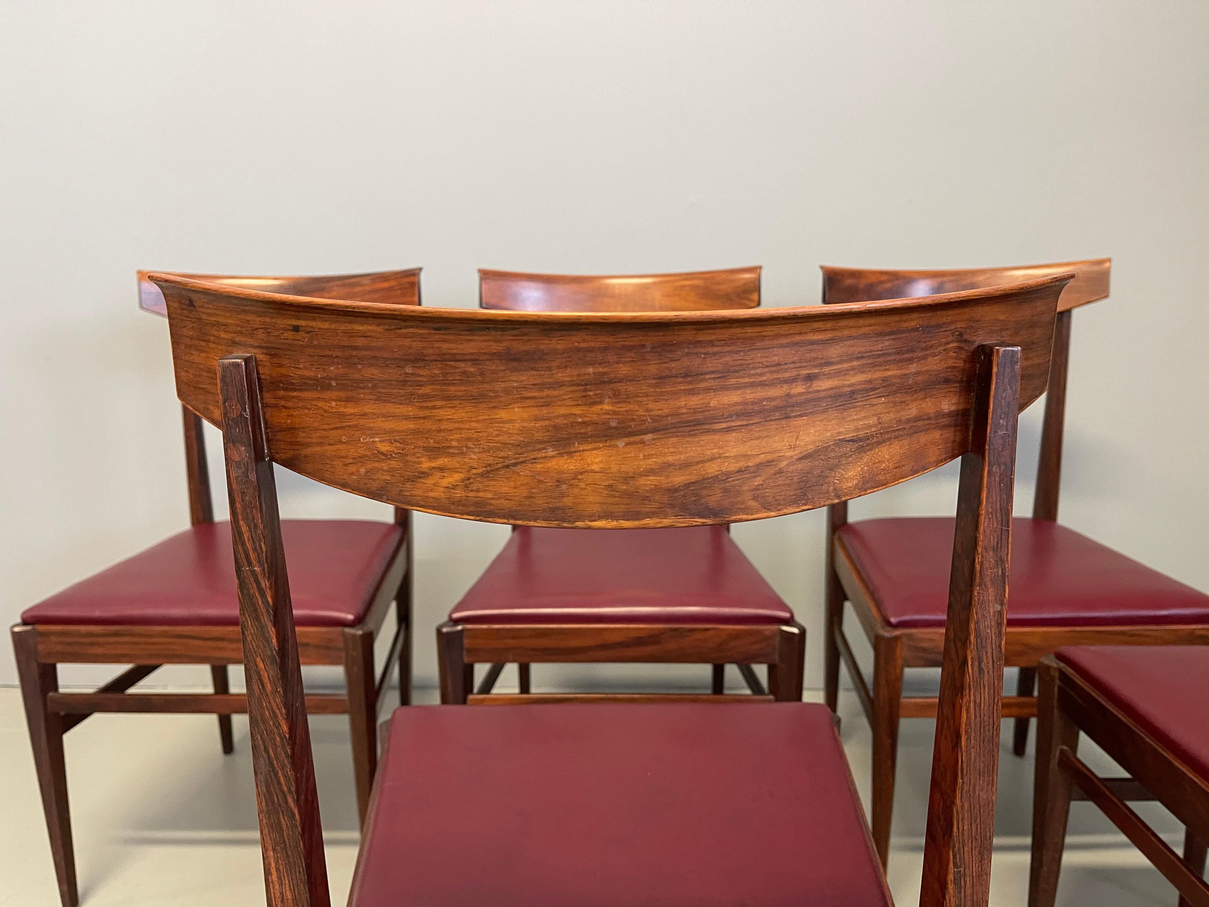 Ensemble de six chaises de luxe en bois de rose Vittorio Dassi Lissone en vente 4