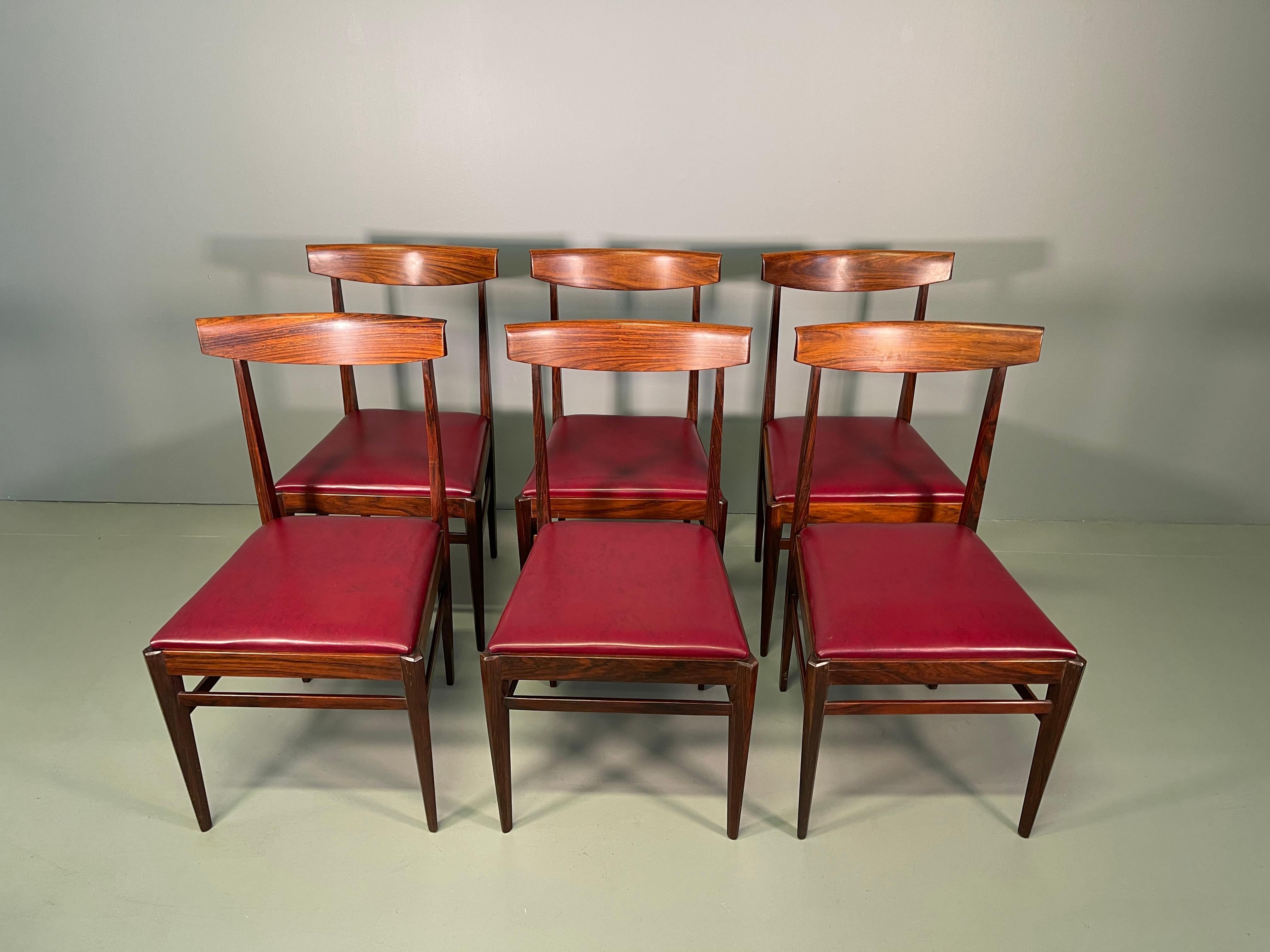 Mid-Century Modern Set of Six Luxury Chairs Vittorio Dassi Lissone Rosewood For Sale