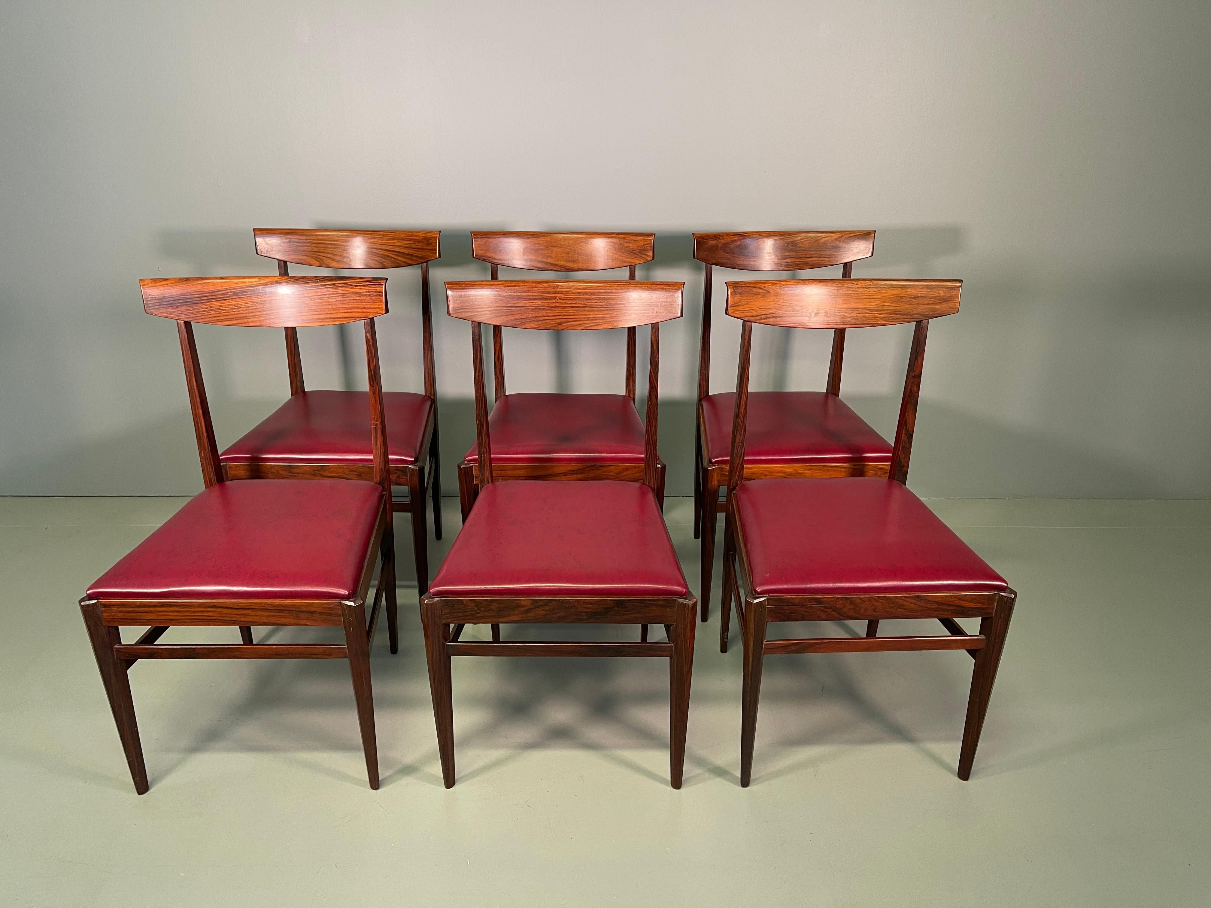 italien Ensemble de six chaises de luxe en bois de rose Vittorio Dassi Lissone en vente