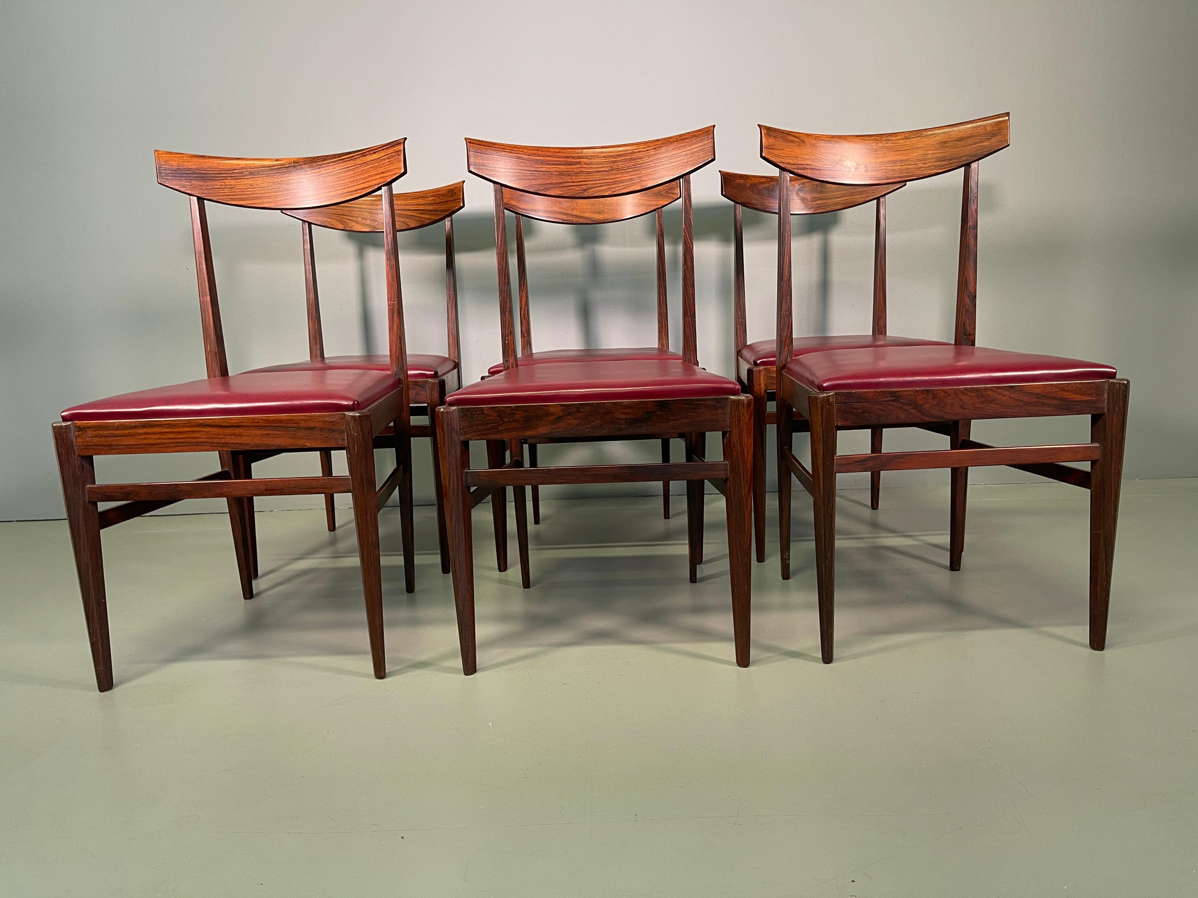 20ième siècle Ensemble de six chaises de luxe en bois de rose Vittorio Dassi Lissone en vente