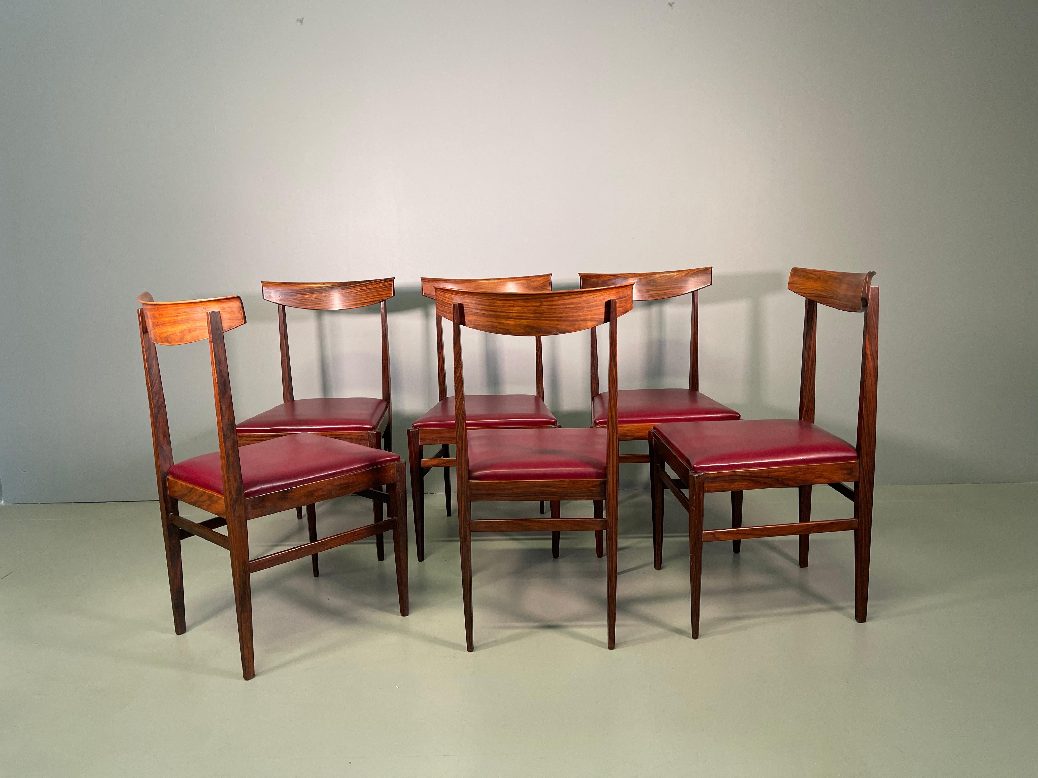 Set of Six Luxury Chairs Vittorio Dassi Lissone Rosewood For Sale 1