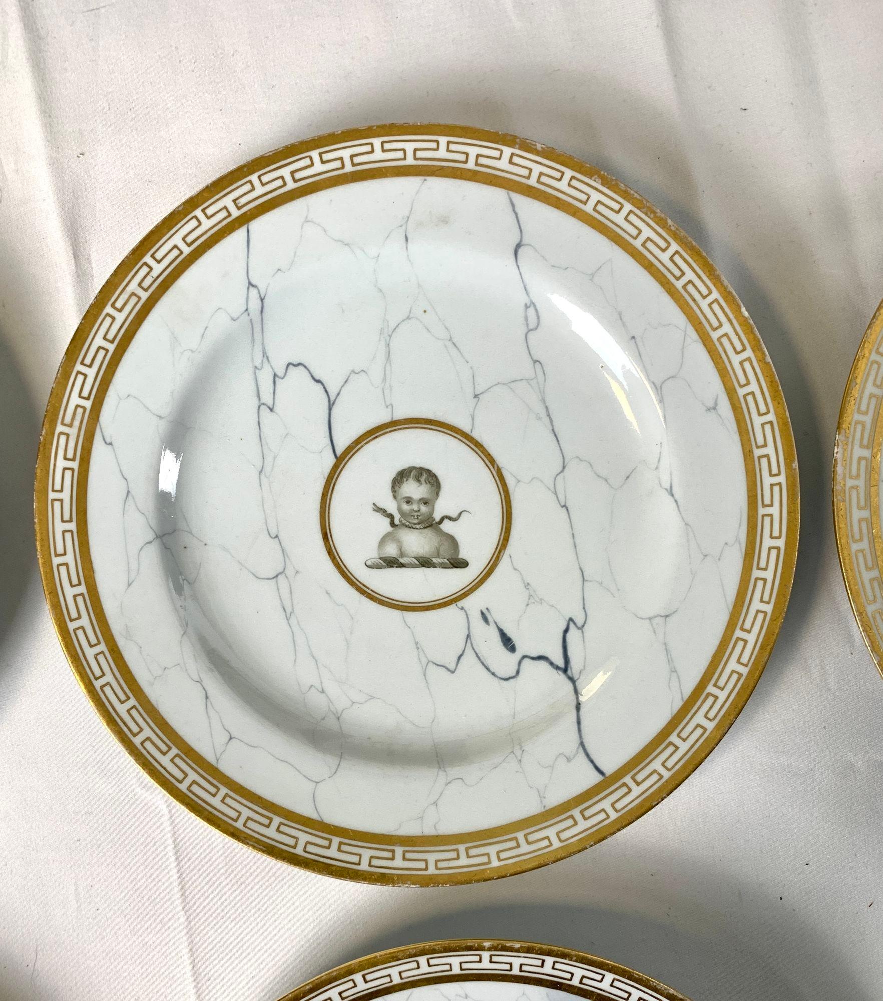 Set Six Marbleized Barr Flight Barr Worcester Neoclassical Dishes In Good Condition For Sale In Katonah, NY