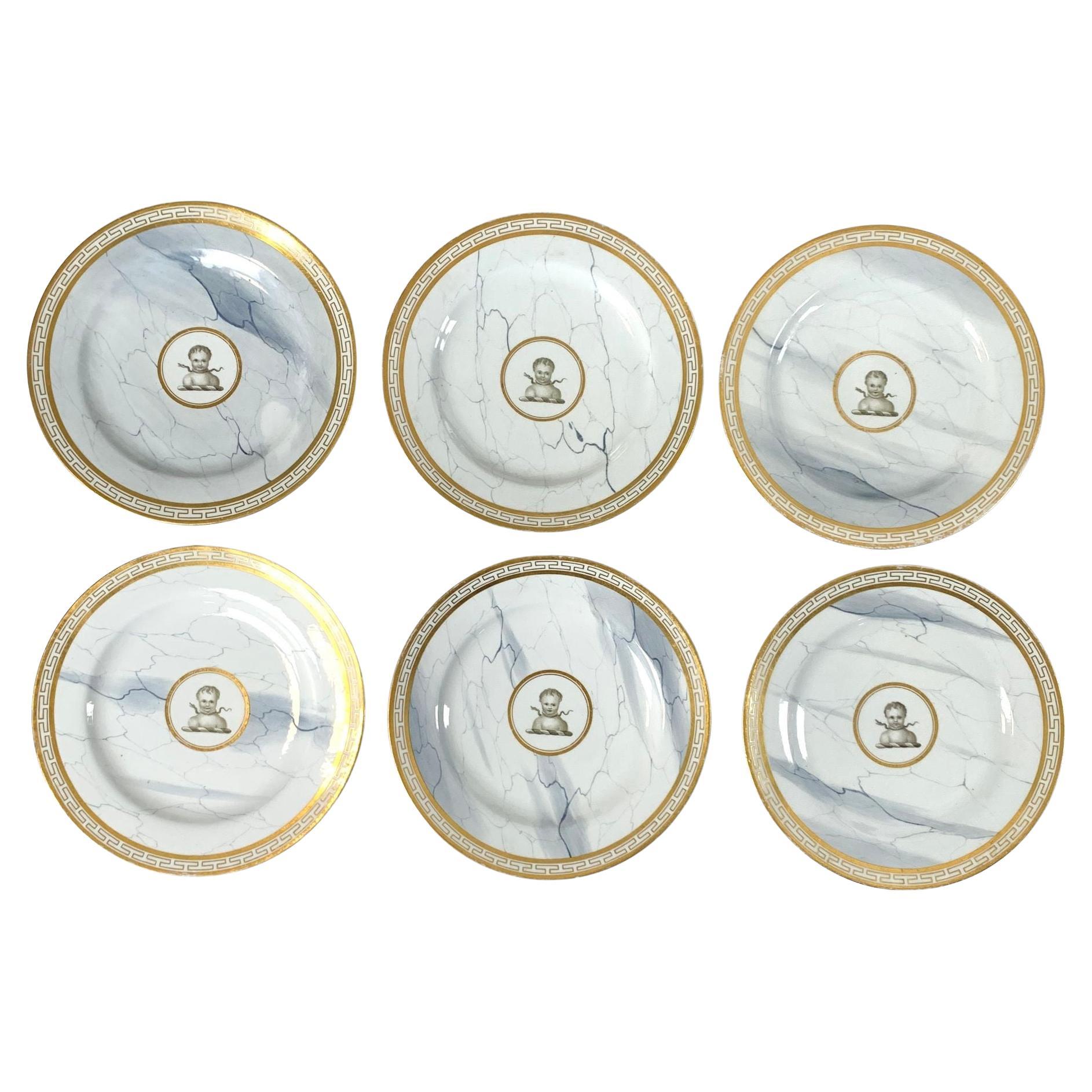 Set Six Marbleized Barr Flight Barr Worcester Neoclassical Dishes For Sale