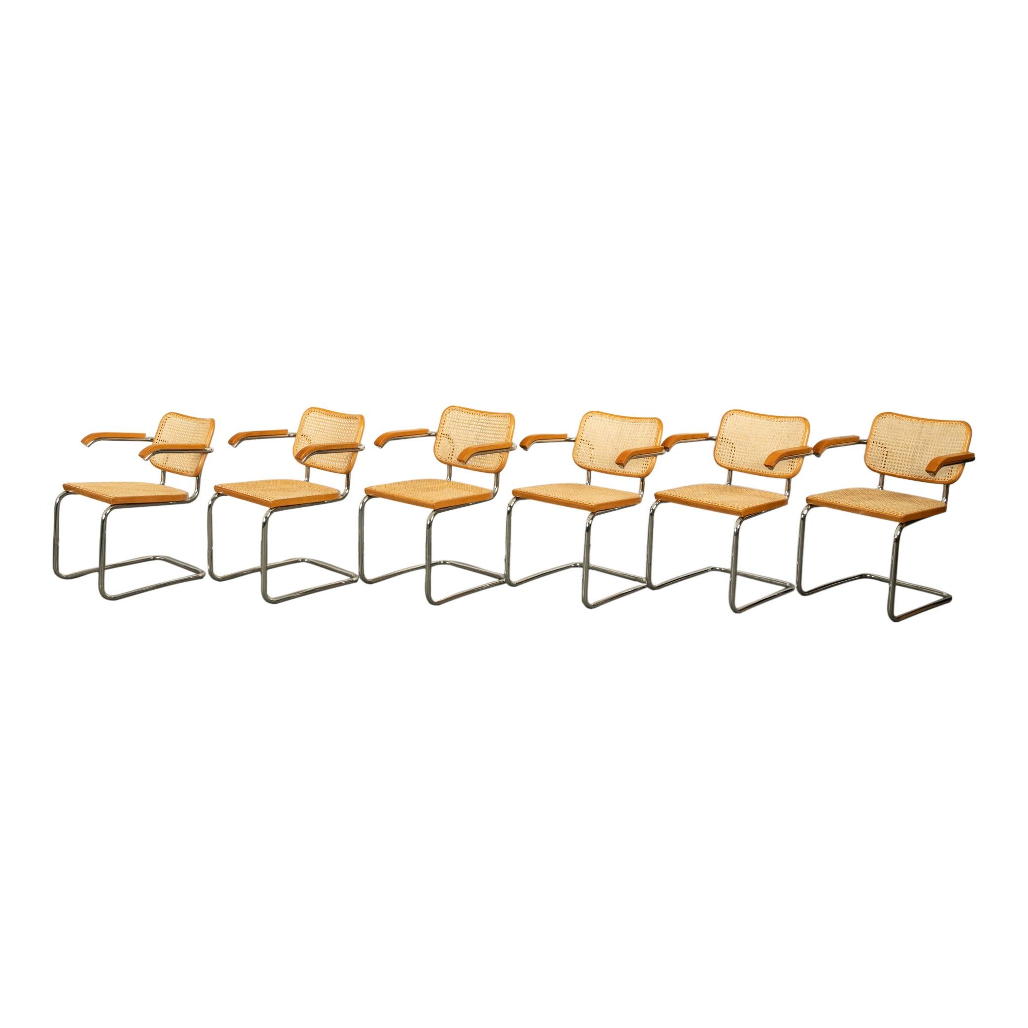 Set Six Marcel Breuer Mid Century Modern Cesca Chairs Knoll International 1973 For Sale 2