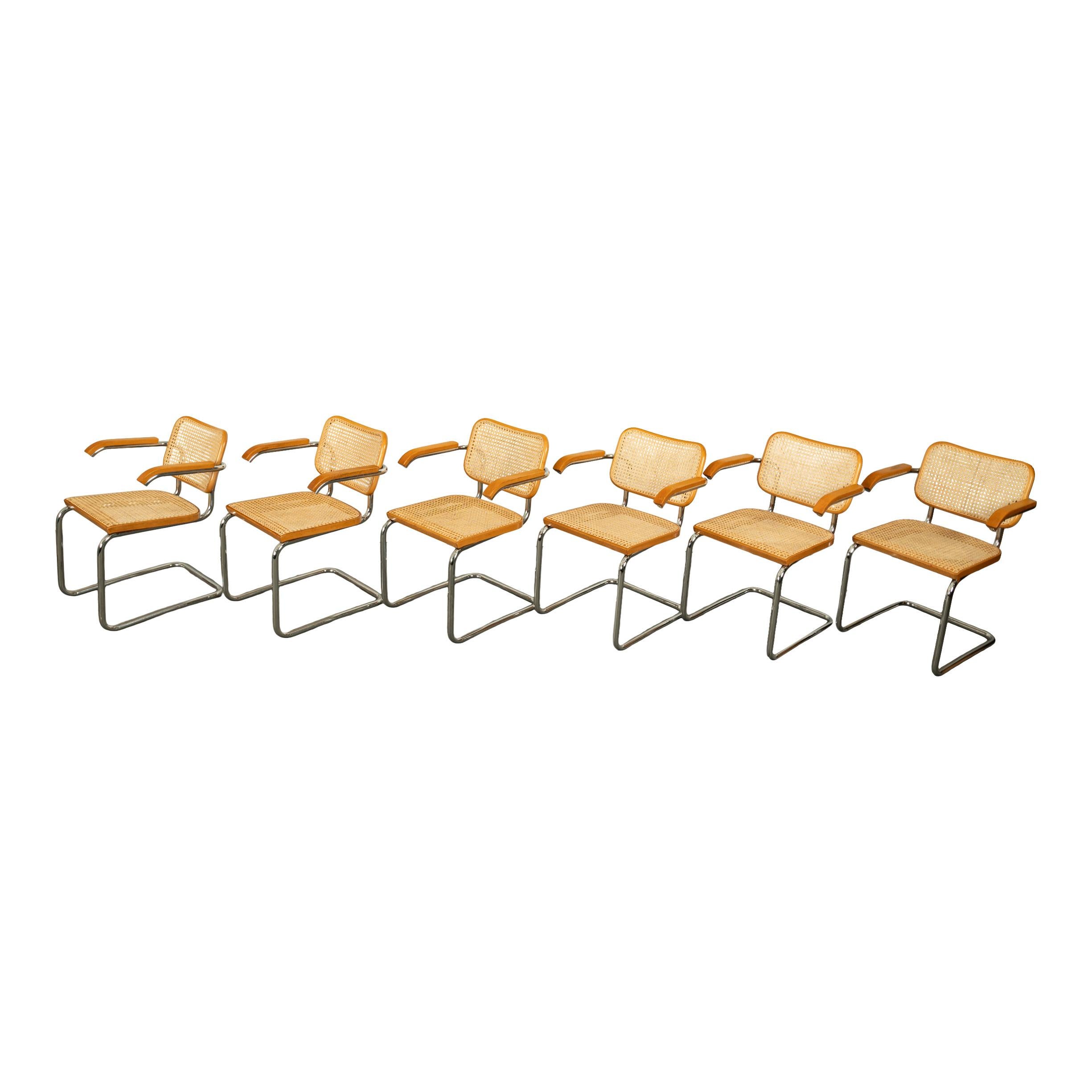 Set Six Marcel Breuer Mid Century Modern Cesca Chairs Knoll International 1973 For Sale 3
