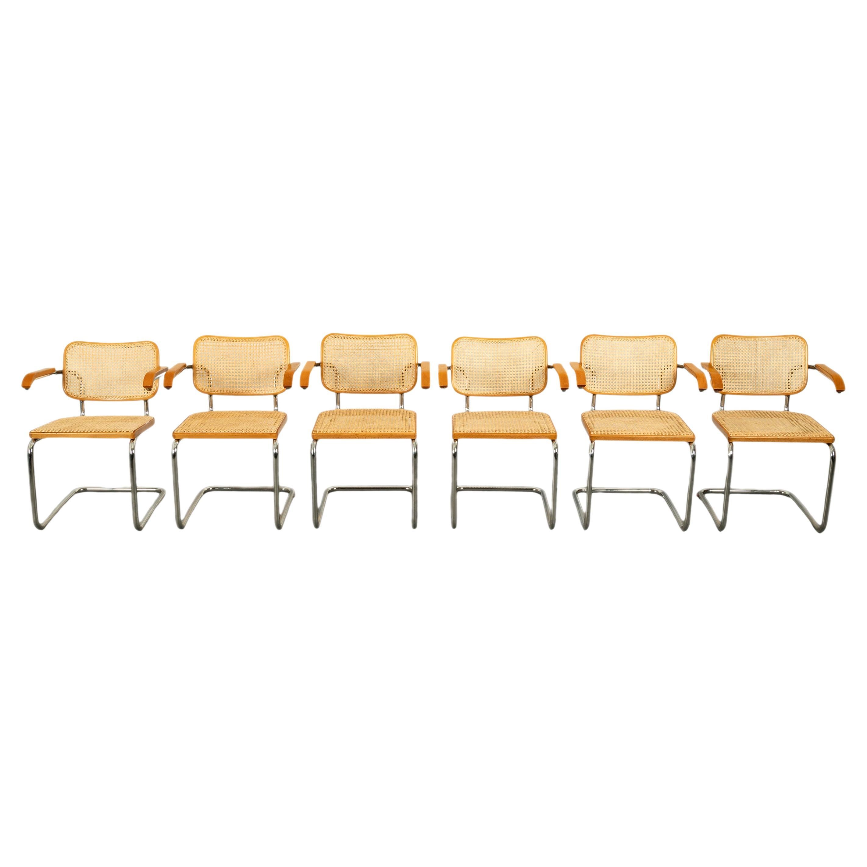 This is a set of six original Cesca chairs designed by Marcel Breuer & made by Knoll International, each chair with the original Knoll label, New York 1973.
This iconic chair was designed by Marcel Breuer in 1928, since then there have only been