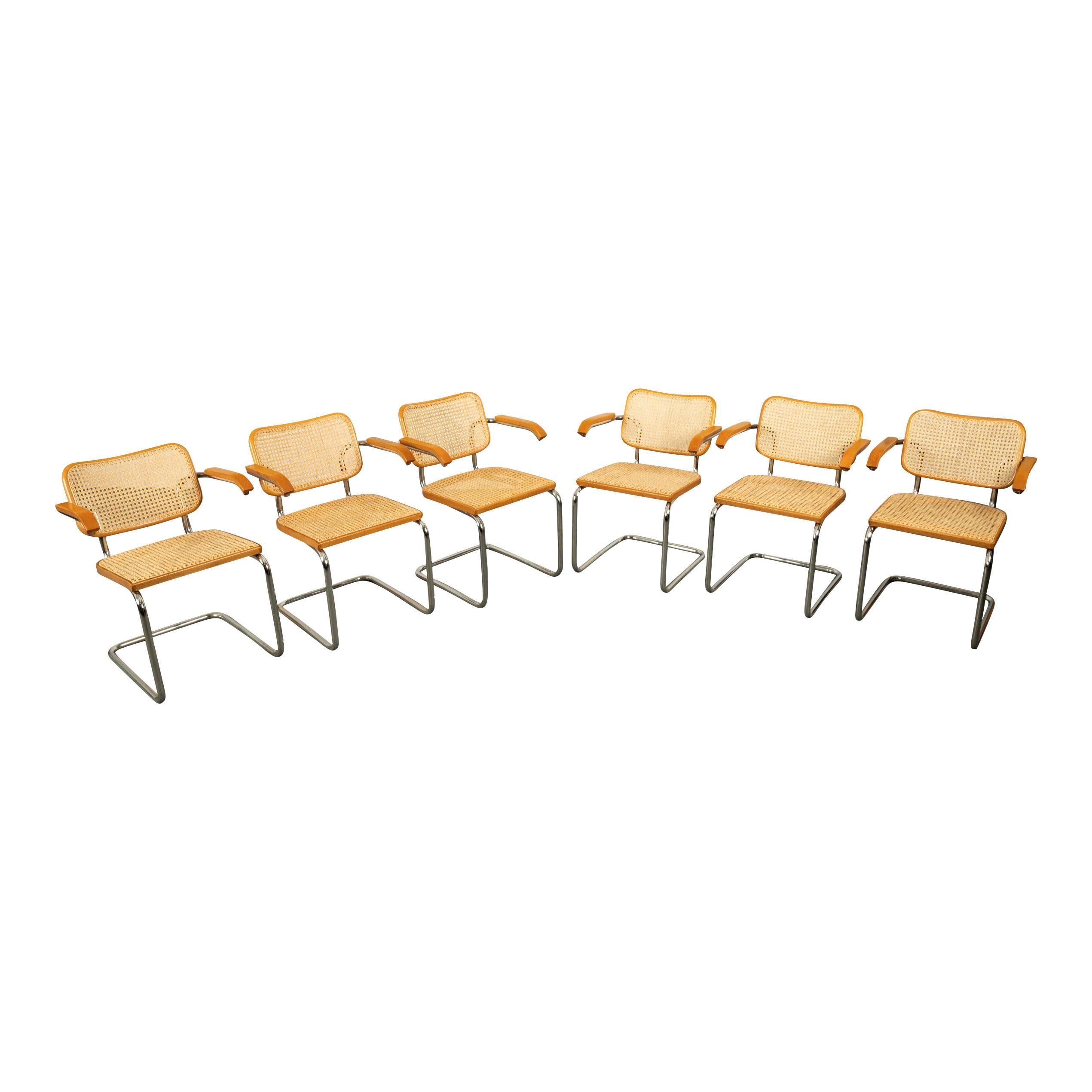 Mid-Century Modern Set Six Marcel Breuer Mid Century Modern Cesca Chairs Knoll International 1973 For Sale