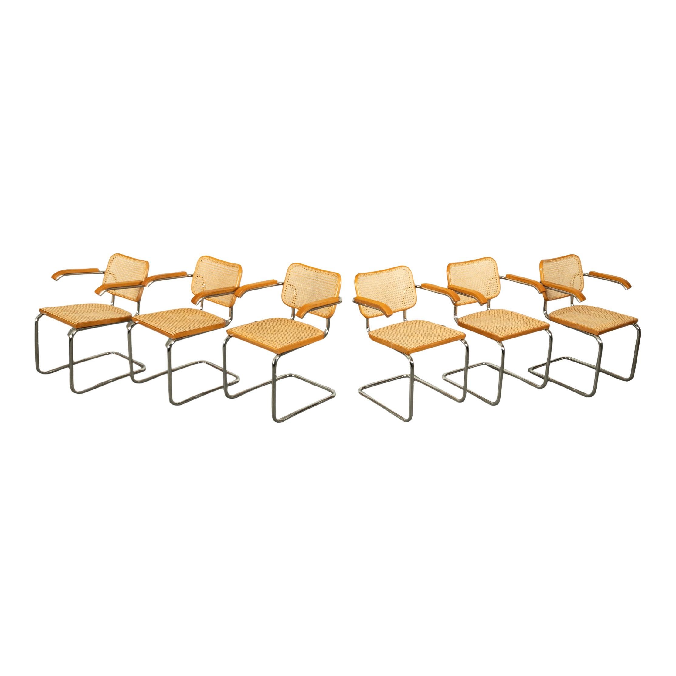 American Set Six Marcel Breuer Mid Century Modern Cesca Chairs Knoll International 1973 For Sale
