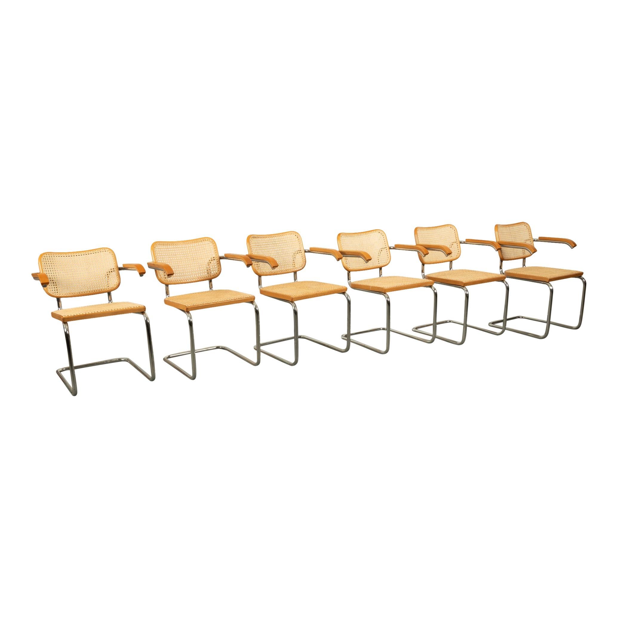 Caning Set Six Marcel Breuer Mid Century Modern Cesca Chairs Knoll International 1973 For Sale