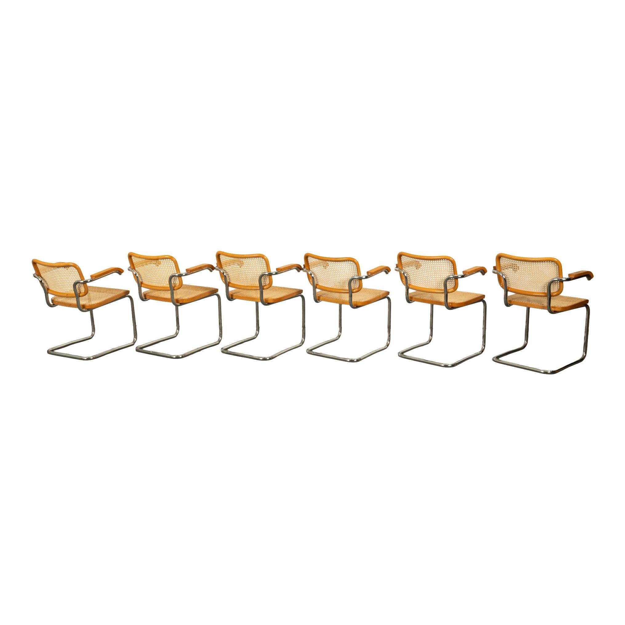 20th Century Set Six Marcel Breuer Mid Century Modern Cesca Chairs Knoll International 1973 For Sale