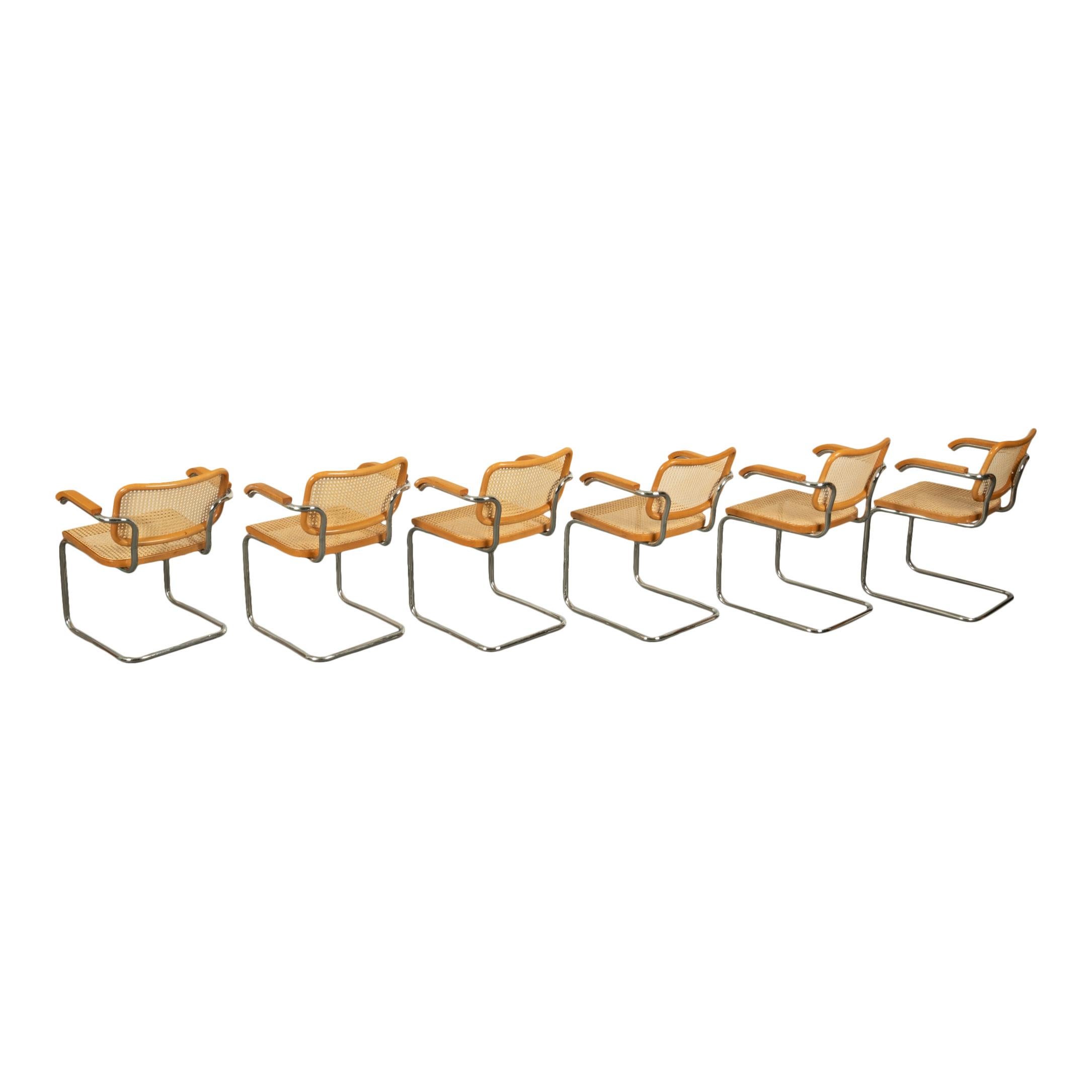 Wicker Set Six Marcel Breuer Mid Century Modern Cesca Chairs Knoll International 1973 For Sale