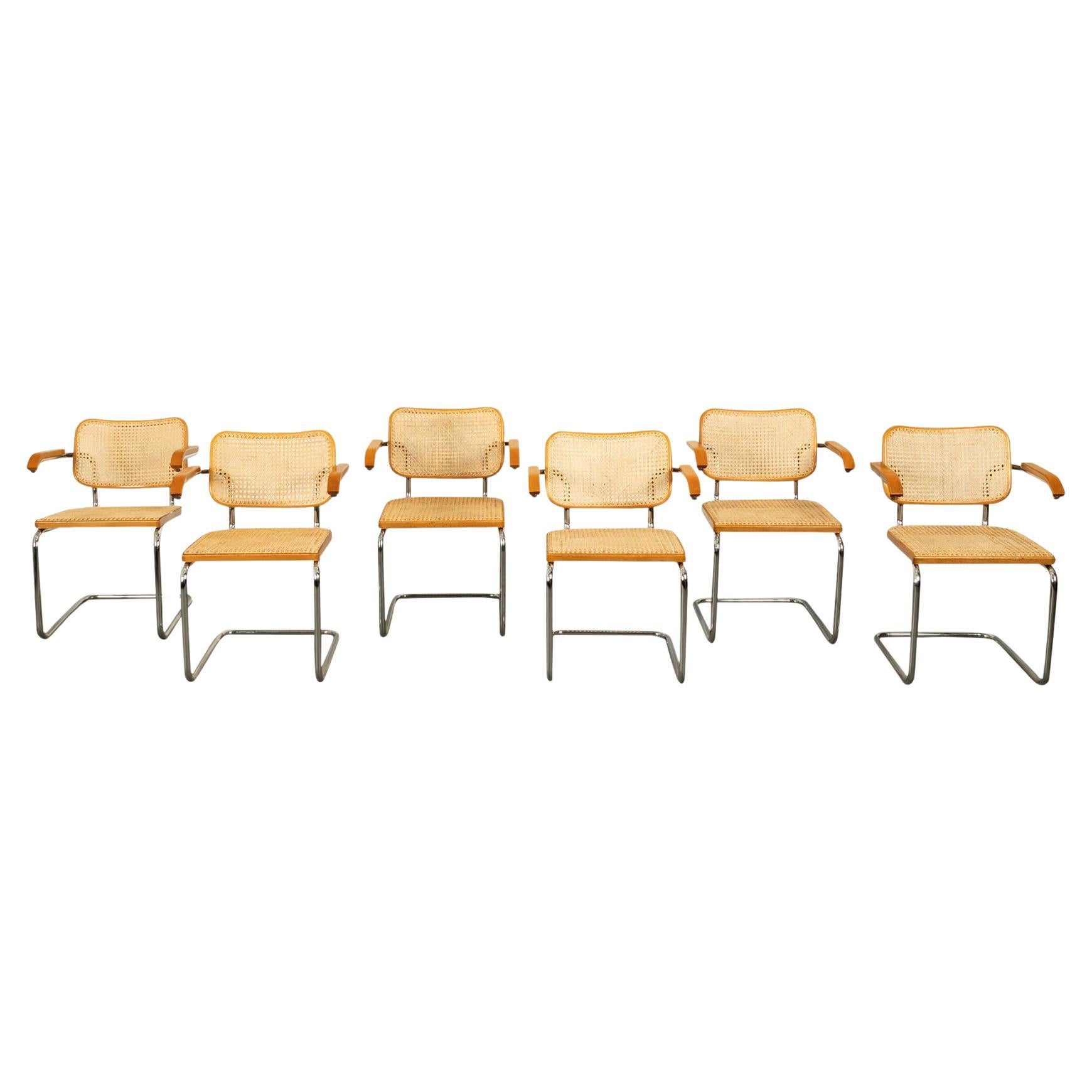 Set Six Marcel Breuer Mid Century Modern Cesca Chairs Knoll International 1973