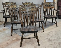 Set Six Mid 20th Century Hitchcock Style Decorated Pine Windsor Dining Chairs
