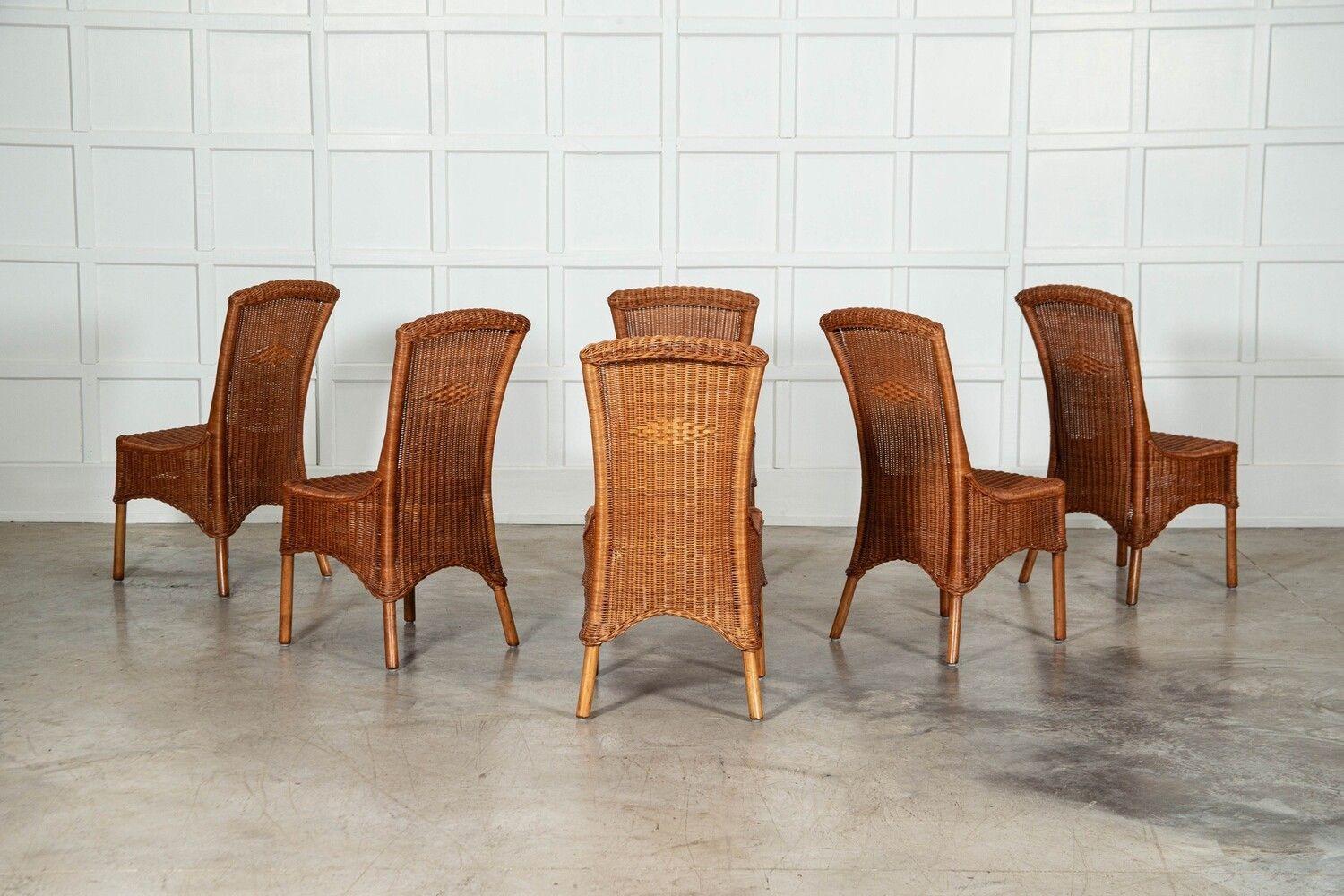 Ensemble de six chaises de salle à manger en osier anglais du milieu du 20e siècle en vente 5