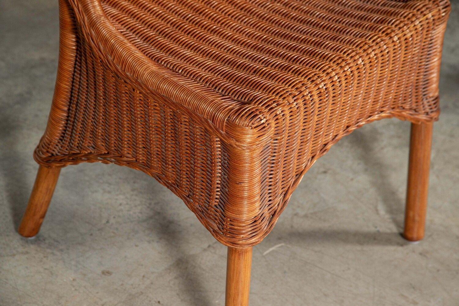 20th Century Set Six Mid 20thC English Wicker Dining Chairs For Sale