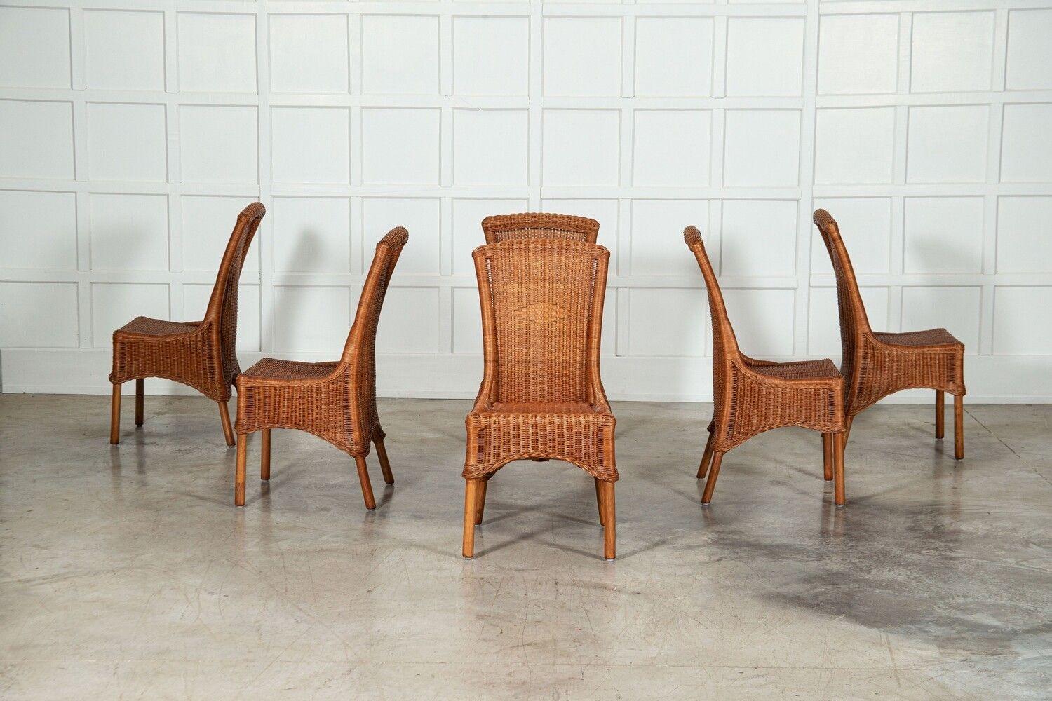 Ensemble de six chaises de salle à manger en osier anglais du milieu du 20e siècle en vente 2