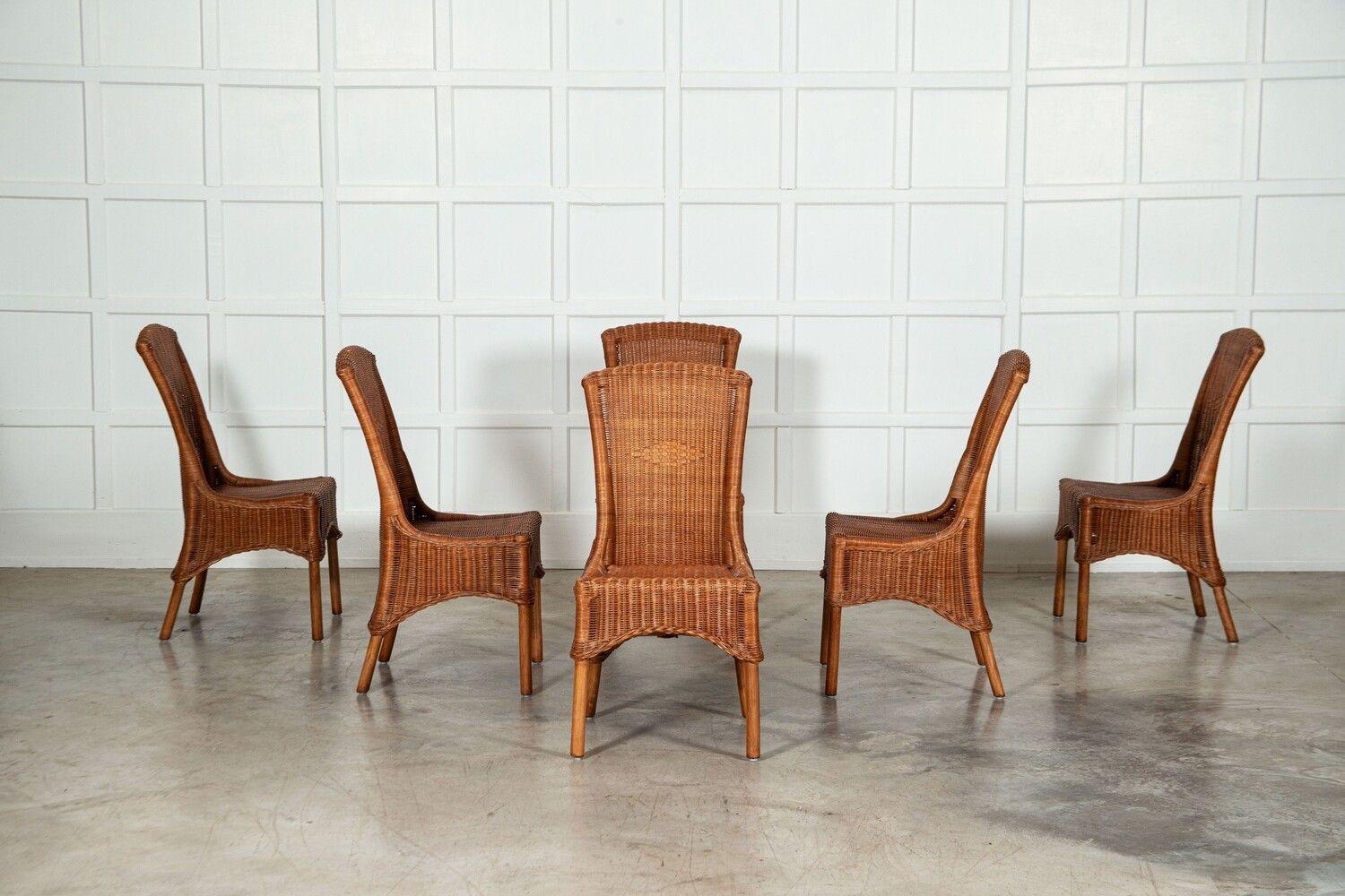 Ensemble de six chaises de salle à manger en osier anglais du milieu du 20e siècle en vente 4