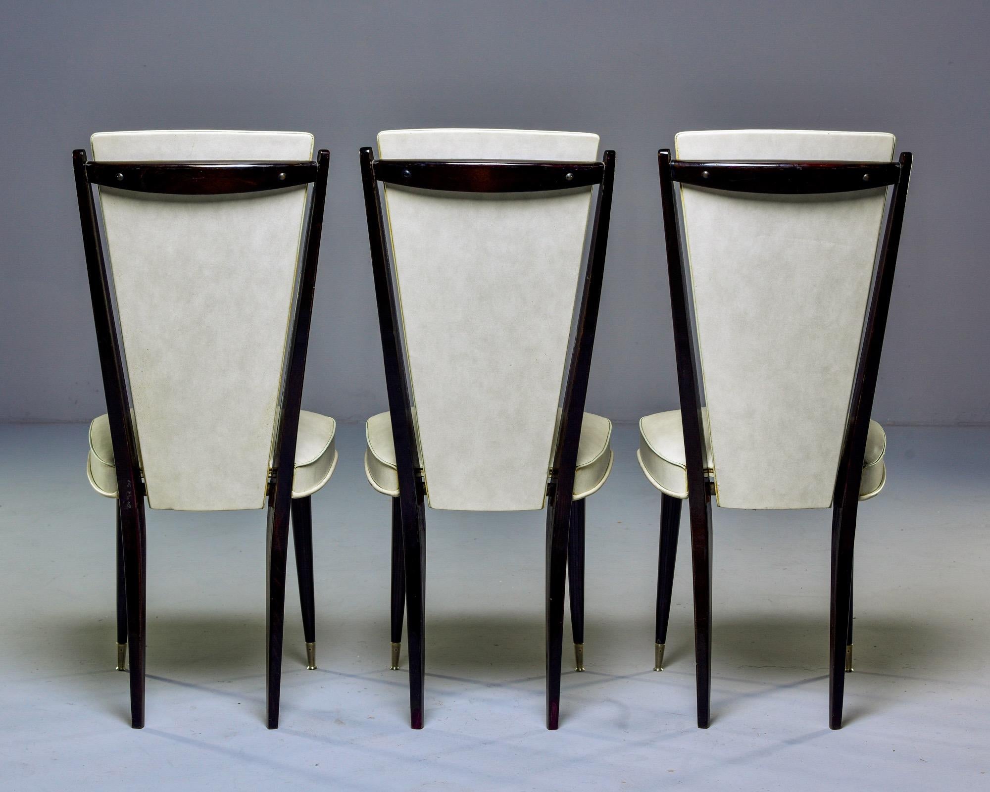 Set of Six Midcentury French Macassar Dining Chairs in Original Vinyl For Sale 3