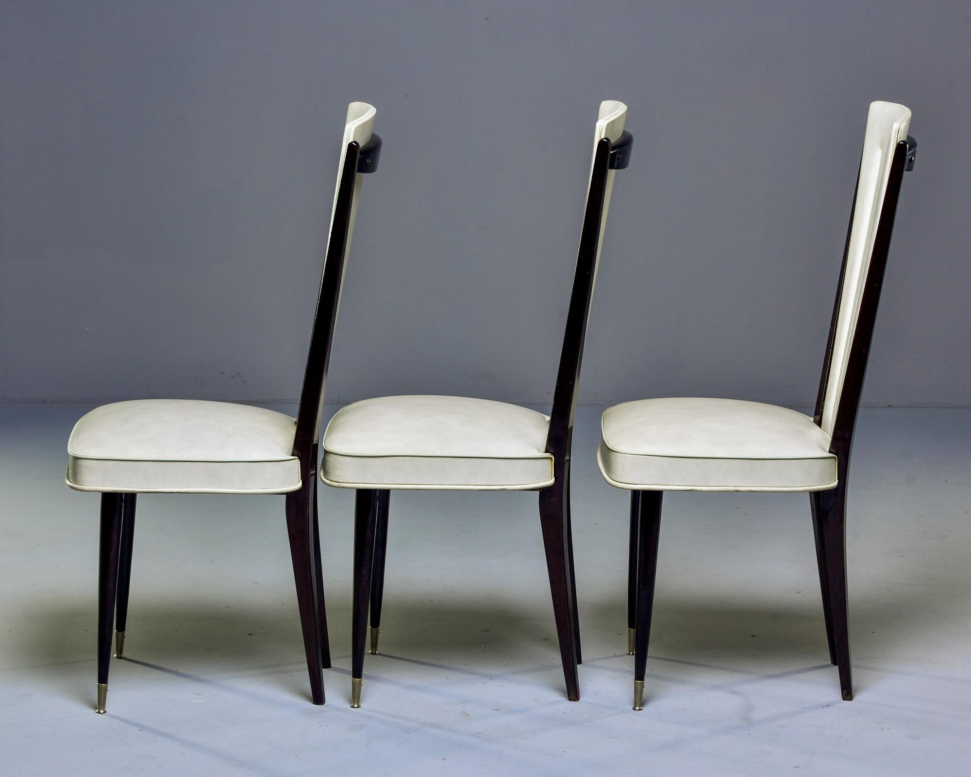 Mid-Century Modern Set of Six Midcentury French Macassar Dining Chairs in Original Vinyl For Sale