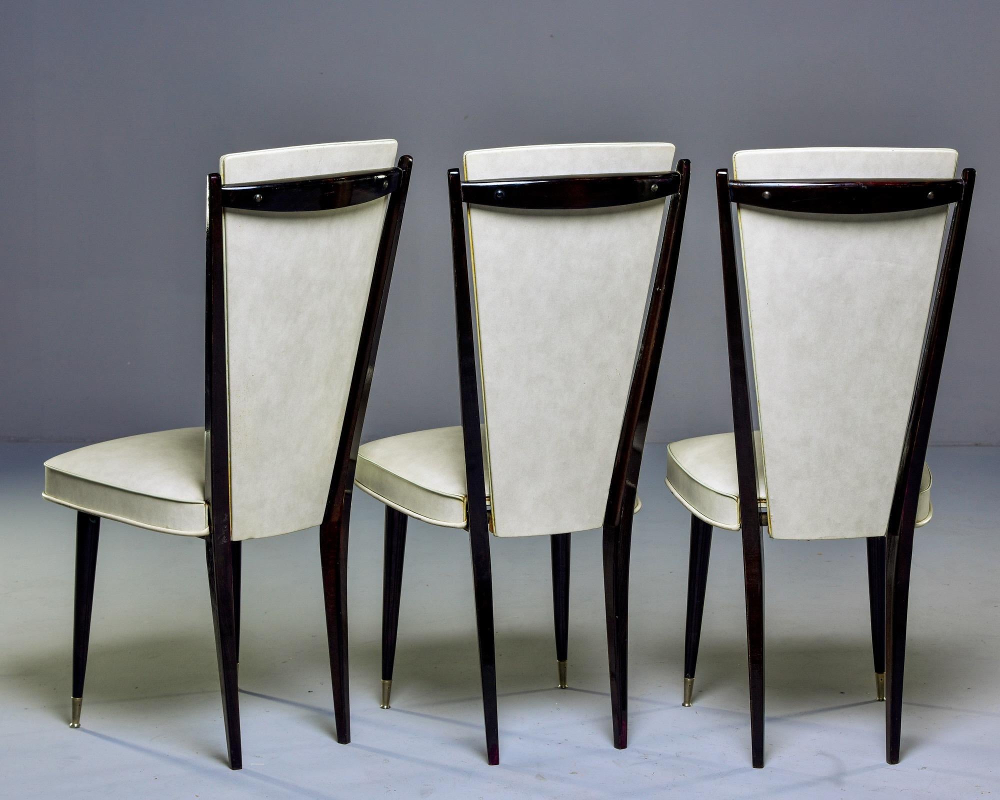 Set of Six Midcentury French Macassar Dining Chairs in Original Vinyl In Good Condition For Sale In Troy, MI