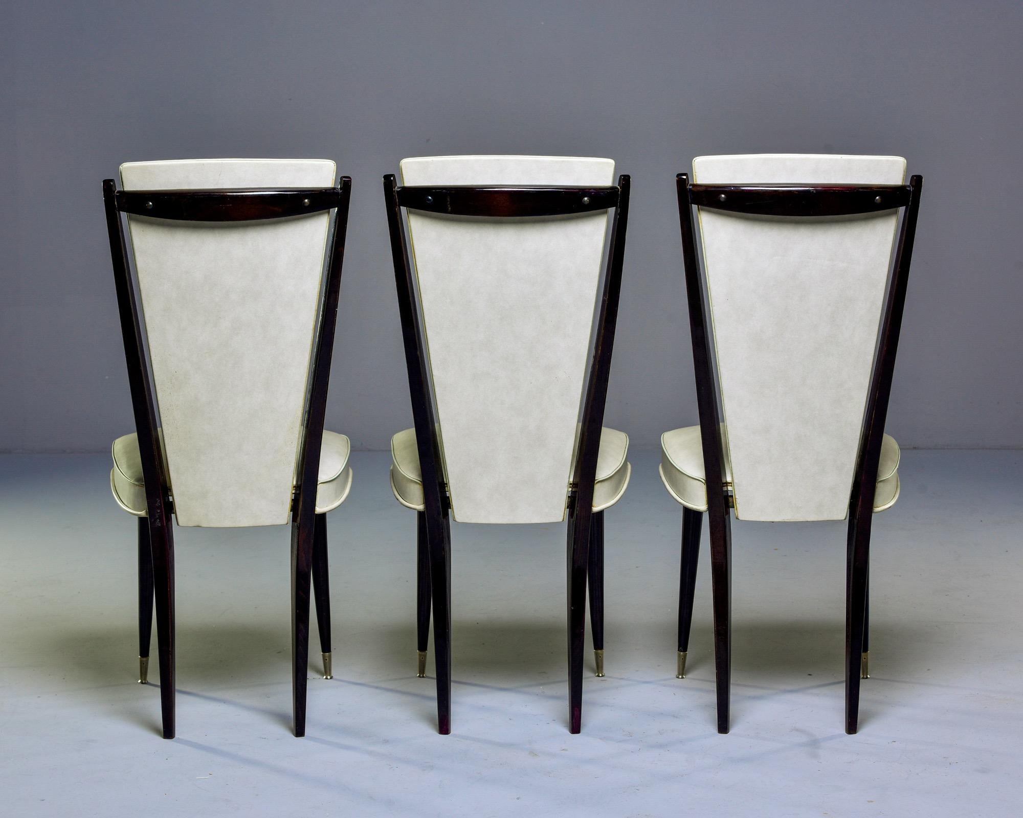 20th Century Set of Six Midcentury French Macassar Dining Chairs in Original Vinyl For Sale