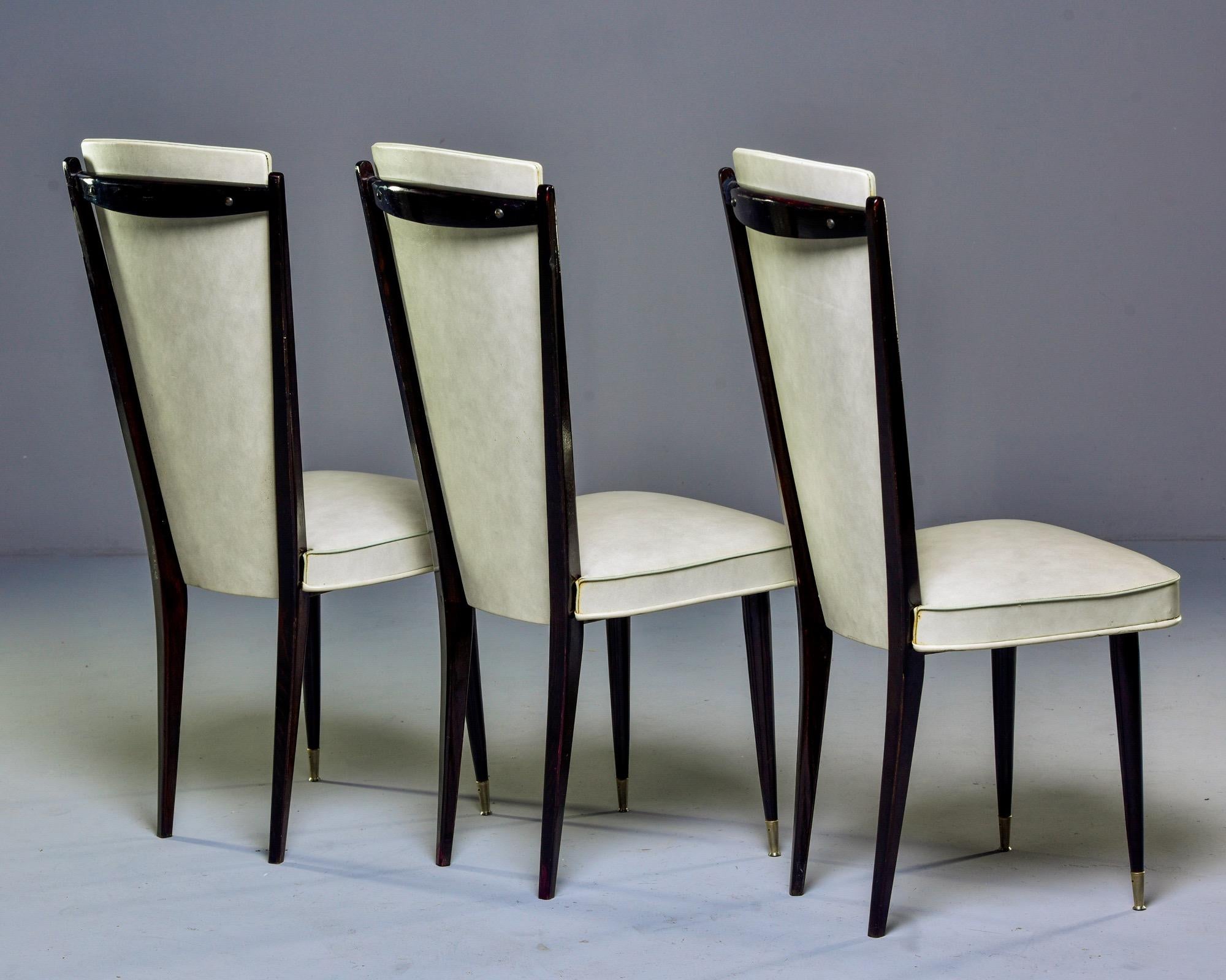 Set of Six Midcentury French Macassar Dining Chairs in Original Vinyl For Sale 1
