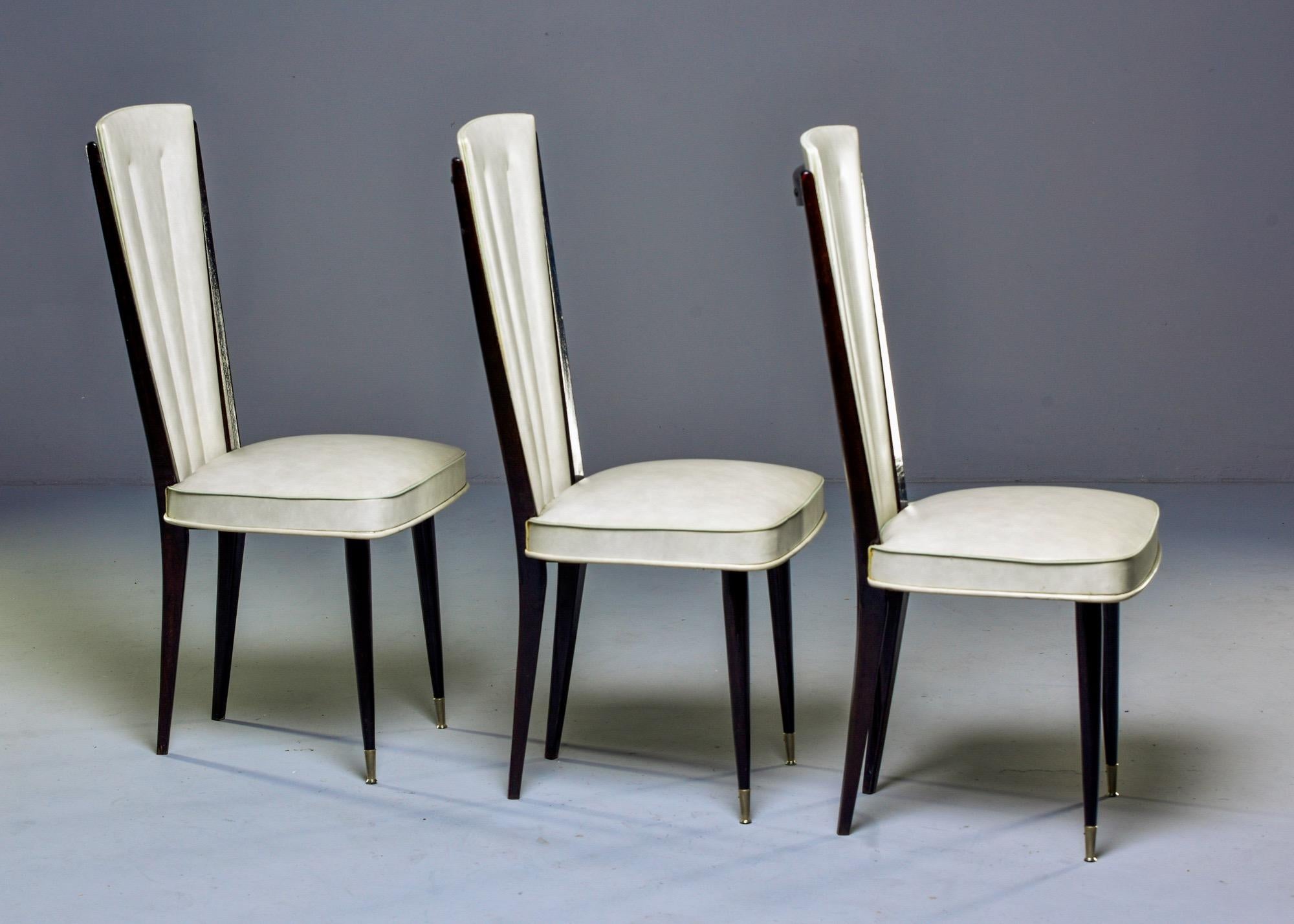 Set of Six Midcentury French Macassar Dining Chairs in Original Vinyl For Sale 2