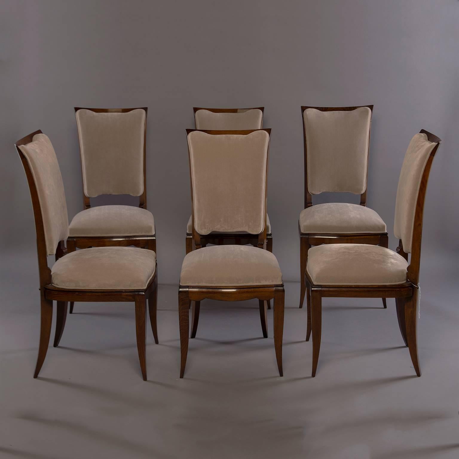 Set of Six Midcentury Italian Polished Walnut Dining Chairs 3