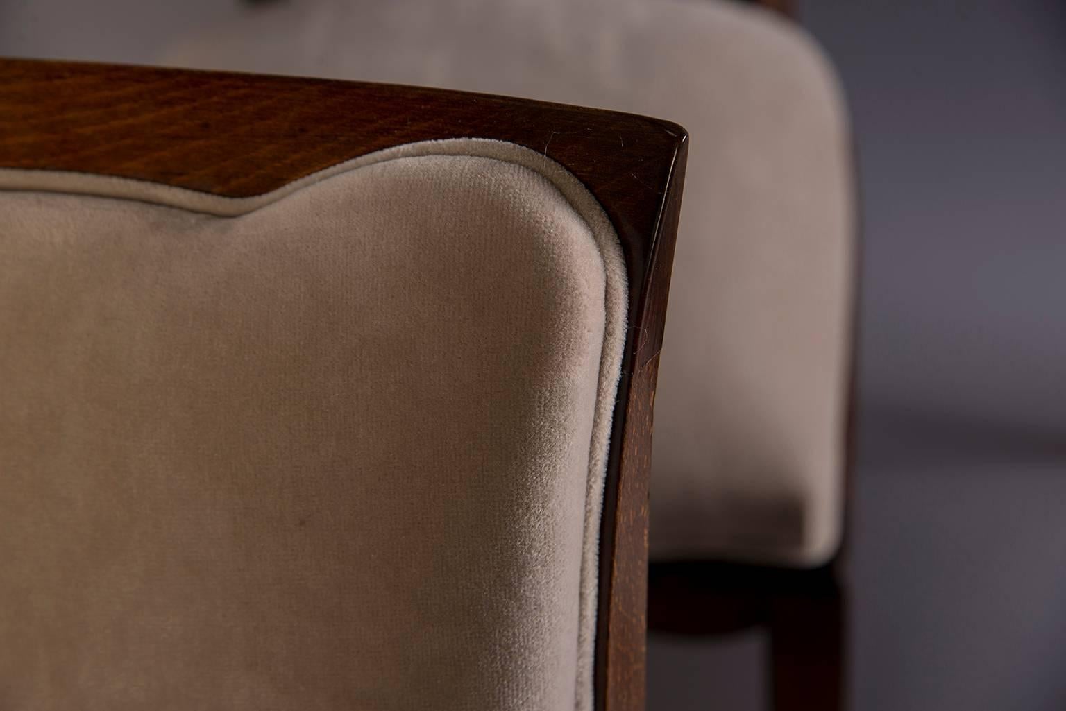 Upholstery Set of Six Midcentury Italian Polished Walnut Dining Chairs