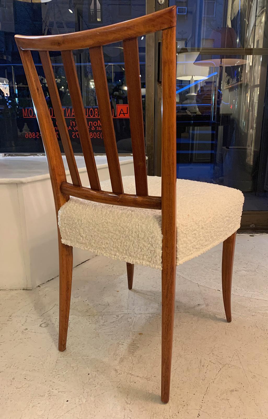 20th Century Set of Six Mid-Century Slat-Back Dining Chairs in Boucle Fabric