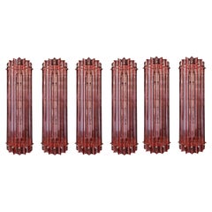 Set Six Midcentury Four Italian Pink Wall Sconces, Murano, 1990s