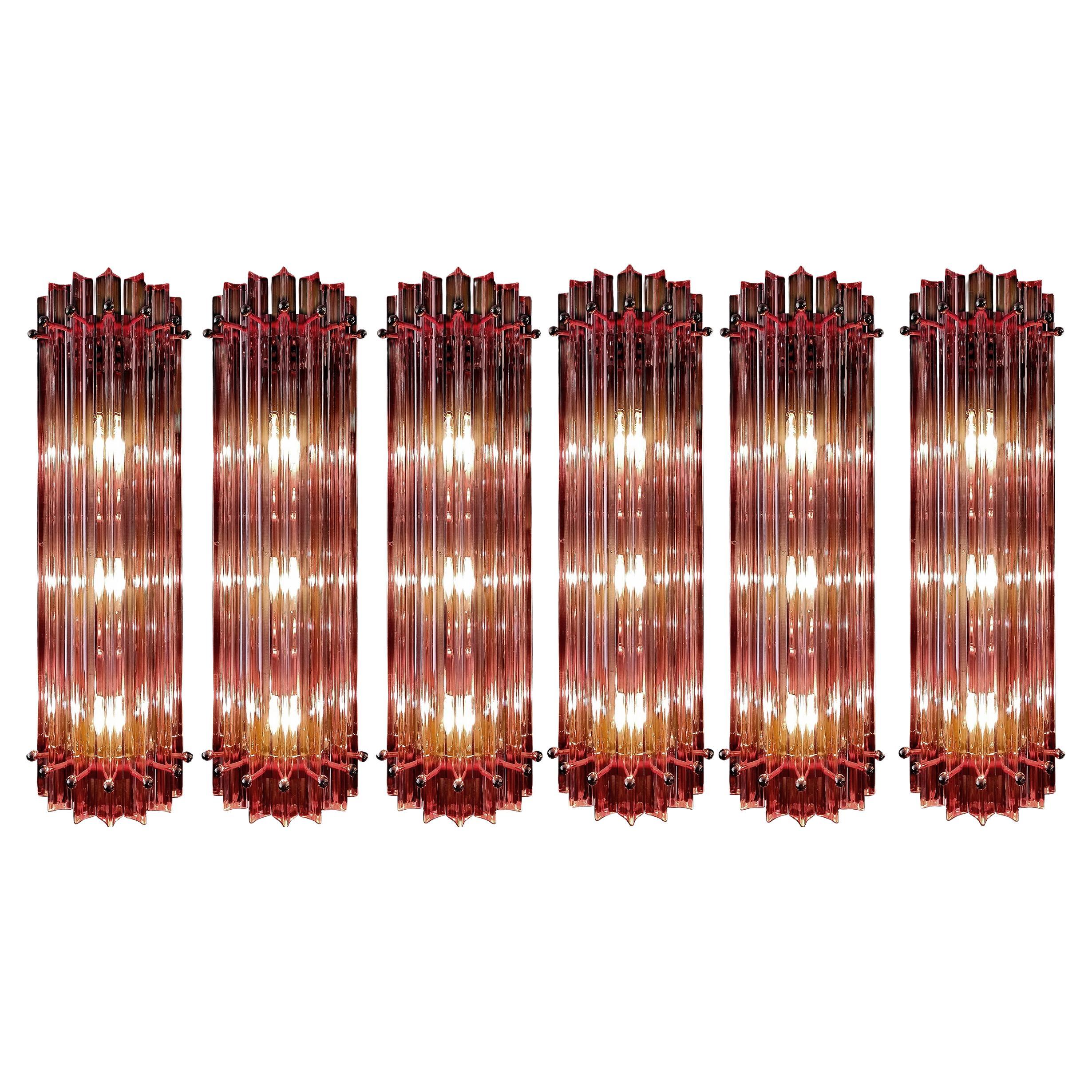 Satz von sechs rosa Wandleuchten aus der Mitte des Jahrhunderts, Murano, 1990er Jahre im Angebot