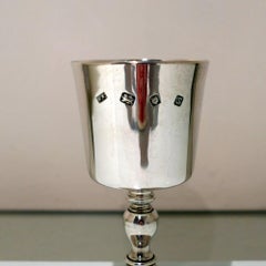 Set Six Modern Sterling Silver Wine Goblets London 1973 Mappin & Webb
