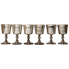 Set Six Modern Sterling Silver Wine Goblets London 1973 Mappin & Webb