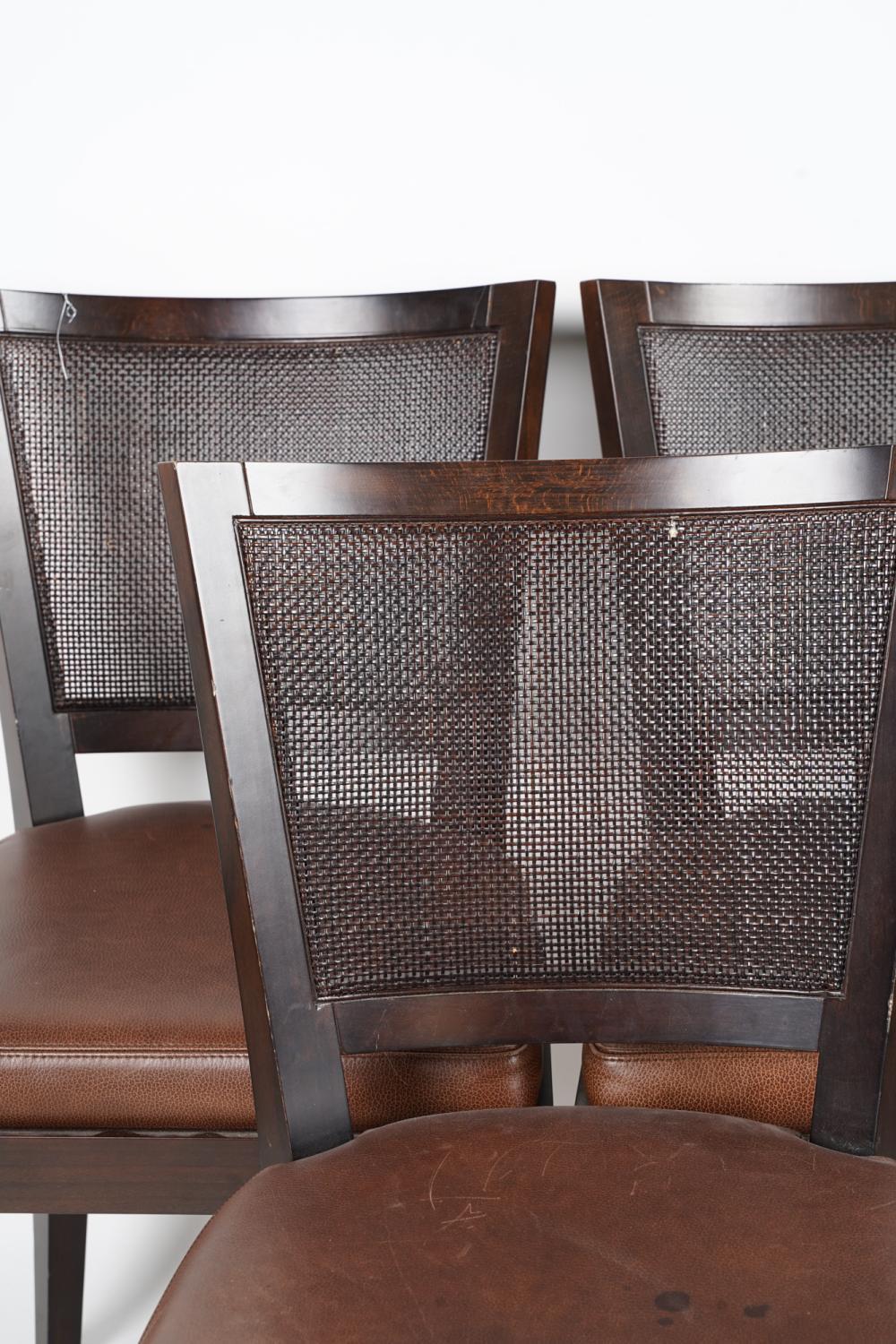 Moderne Set Six Promemoria Caffe Caned Leather Dining Chairs Contemporary Italian C 2000 en vente