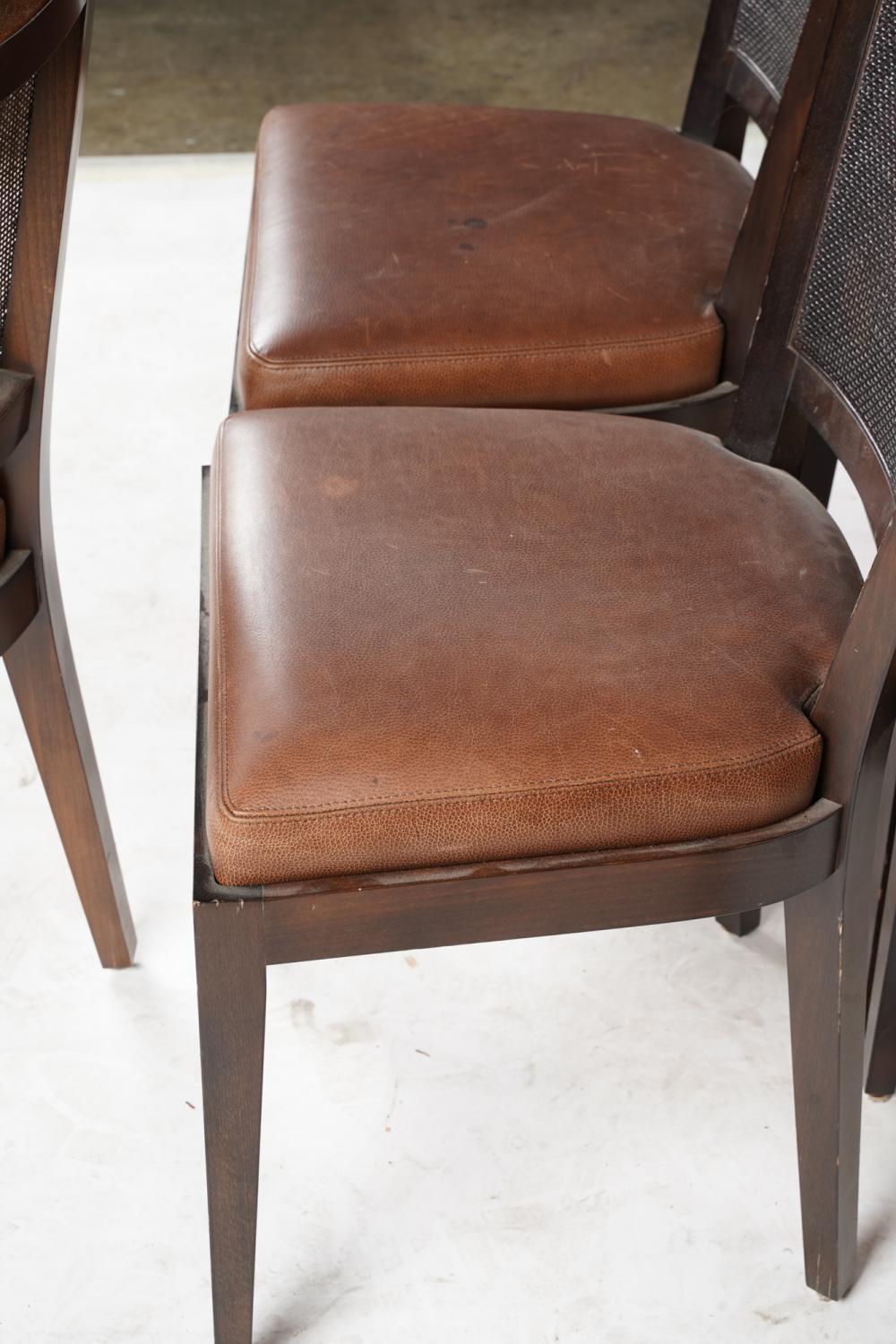 Set Six Promemoria Caffe Caned Leather Dining Chairs Contemporary Italian C 2000 In Good Condition For Sale In Los Angeles, CA