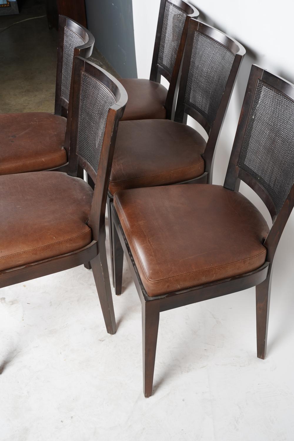 Set Six Promemoria Caffe Caned Leather Dining Chairs Contemporary Italian C 2000 Bon état - En vente à Los Angeles, CA