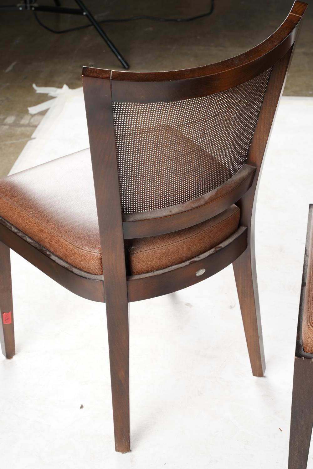 XXIe siècle et contemporain Set Six Promemoria Caffe Caned Leather Dining Chairs Contemporary Italian C 2000 en vente