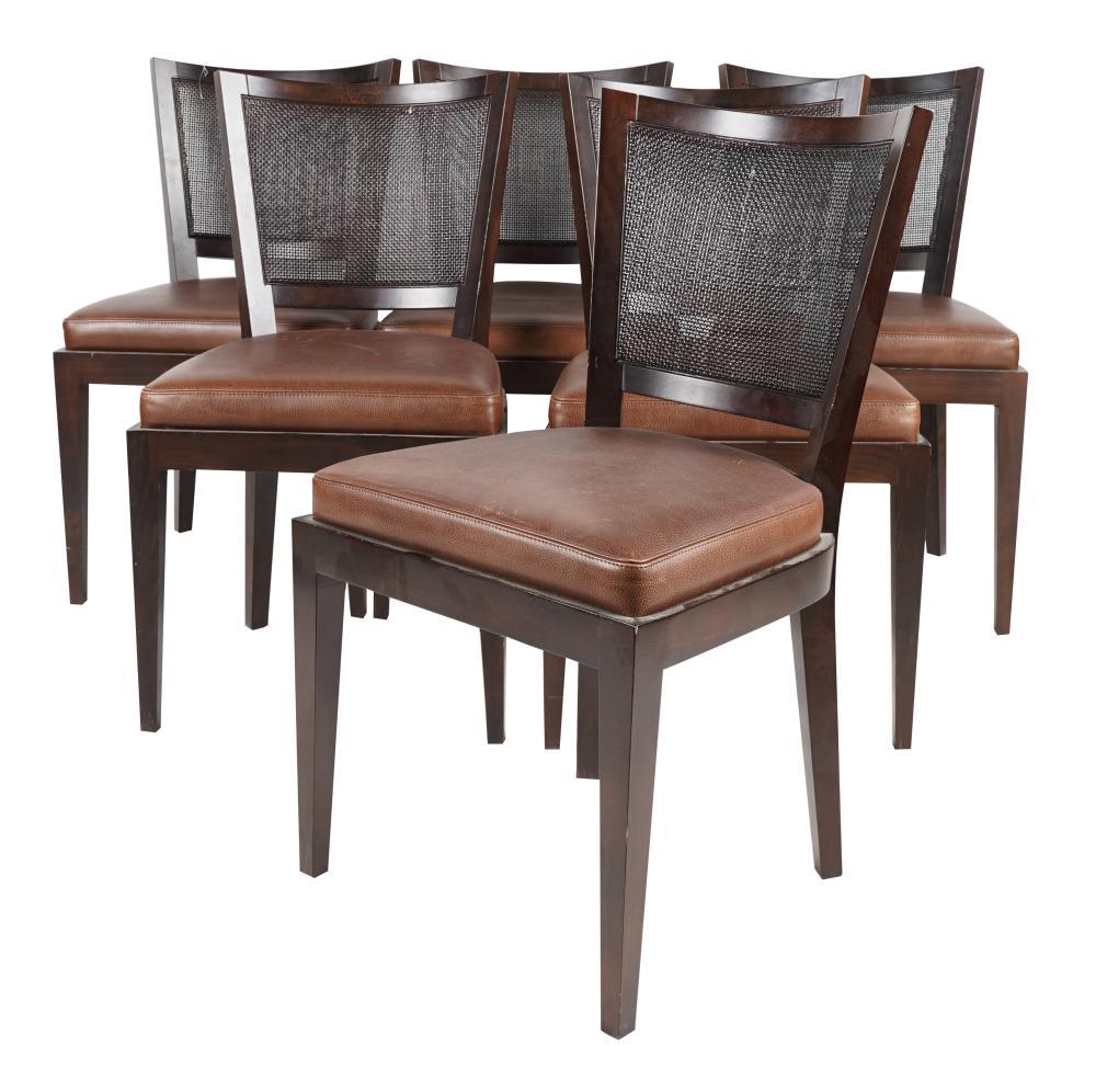 Bouleau Set Six Promemoria Caffe Caned Leather Dining Chairs Contemporary Italian C 2000 en vente