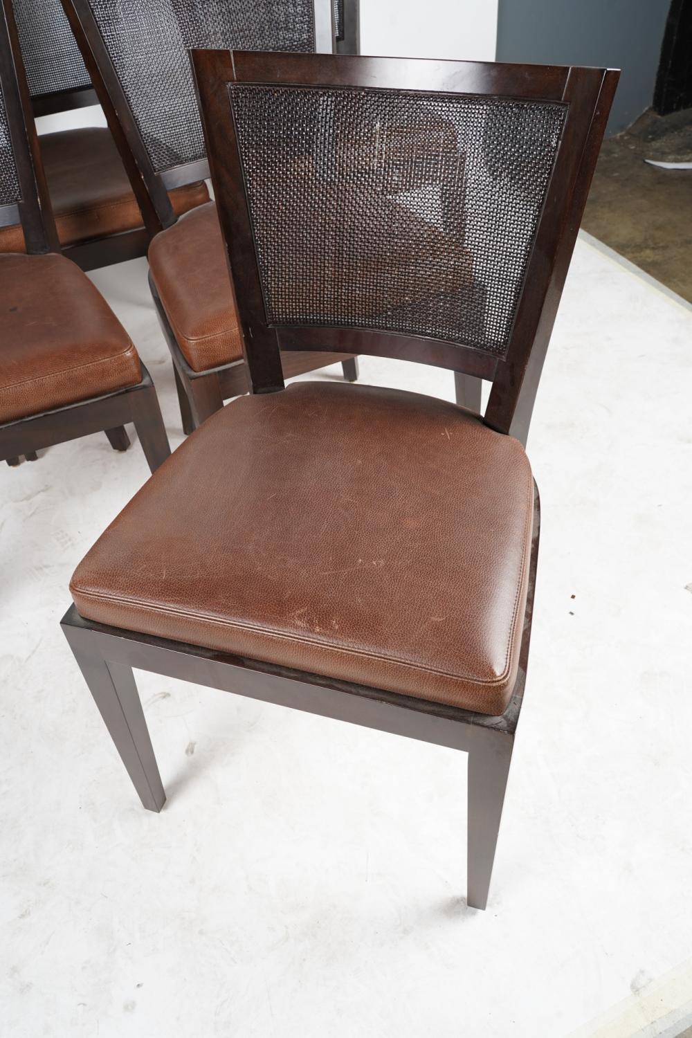 Set Six Promemoria Caffe Caned Leather Dining Chairs Contemporary Italian C 2000 en vente 1