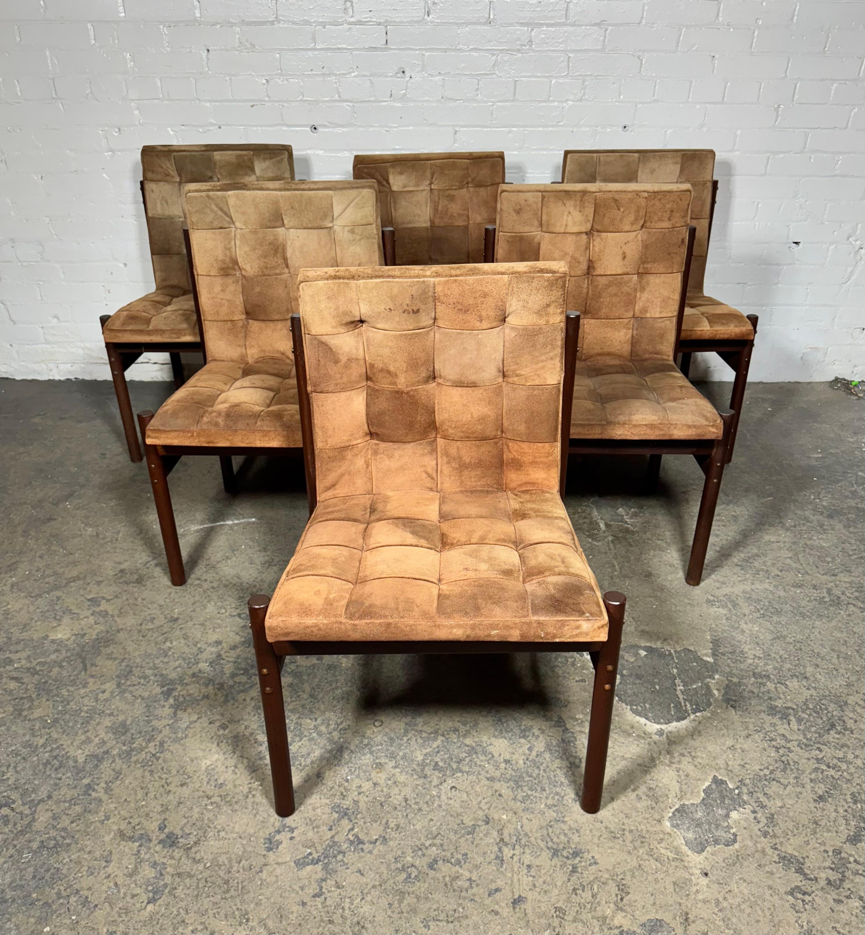 Set Six Rosewood and Suede Dining Chairs by Percival Lafer / Brazil / Modernist For Sale 4