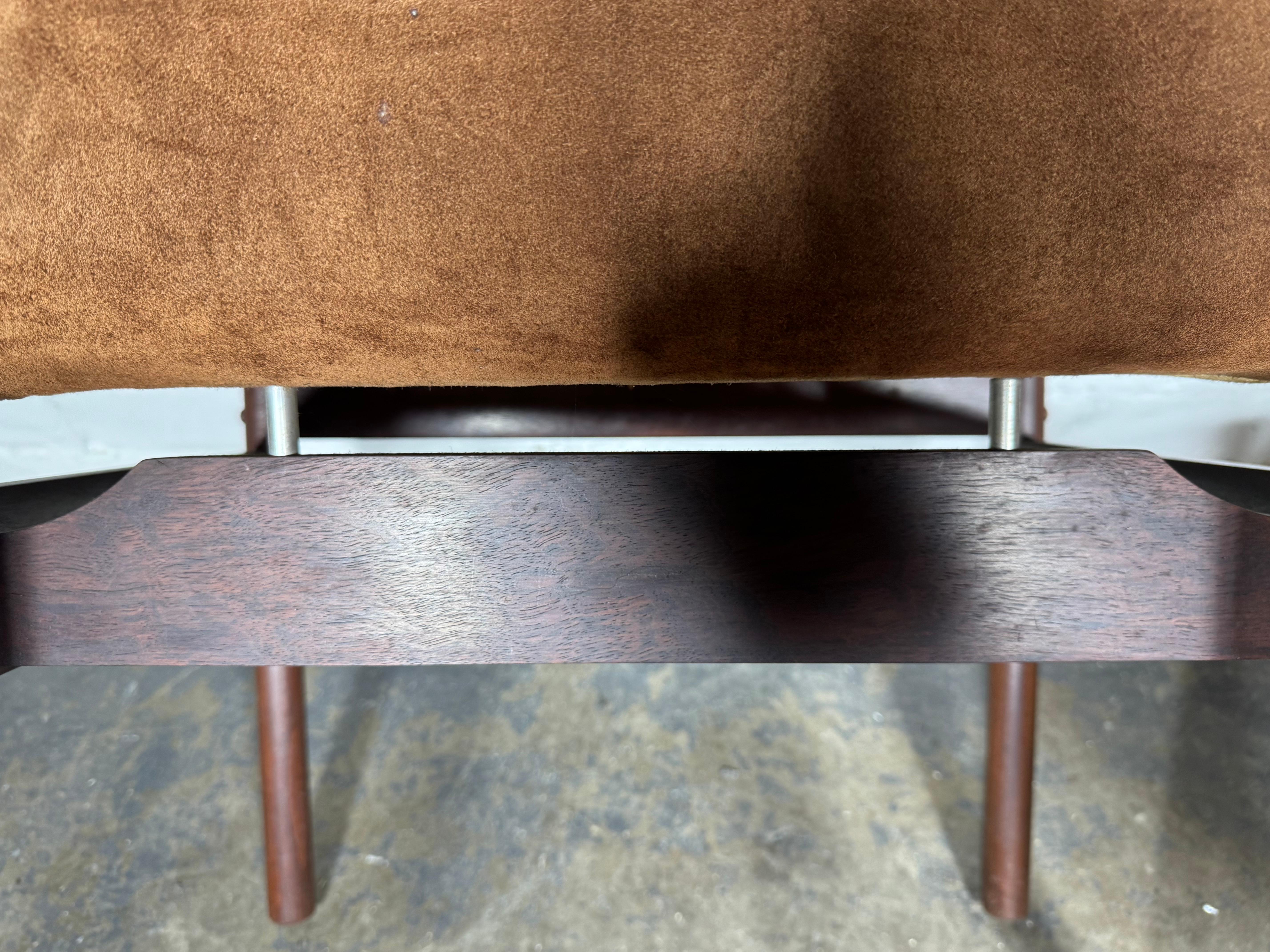 Mid-Century Modern Set Six Rosewood and Suede Dining Chairs by Percival Lafer / Brazil / Modernist For Sale