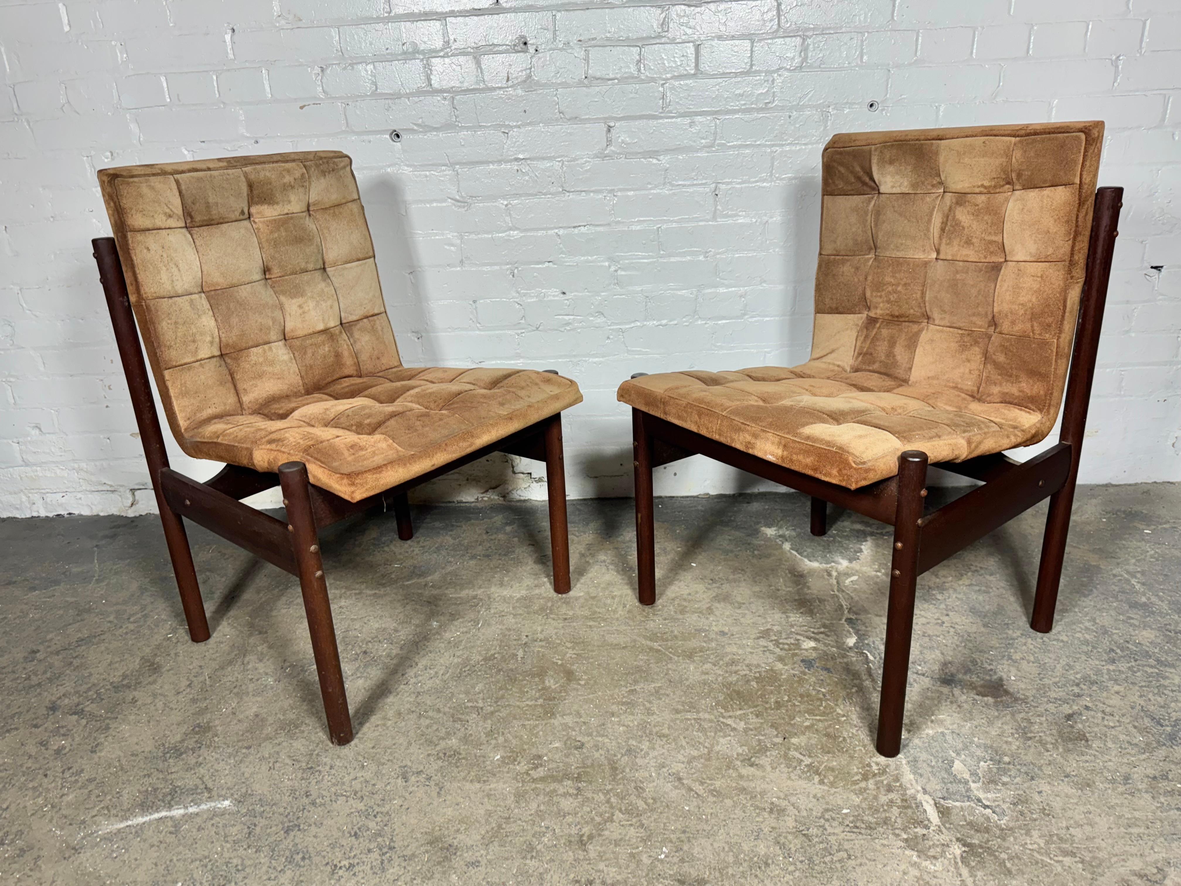 Brazilian Set Six Rosewood and Suede Dining Chairs by Percival Lafer / Brazil / Modernist For Sale