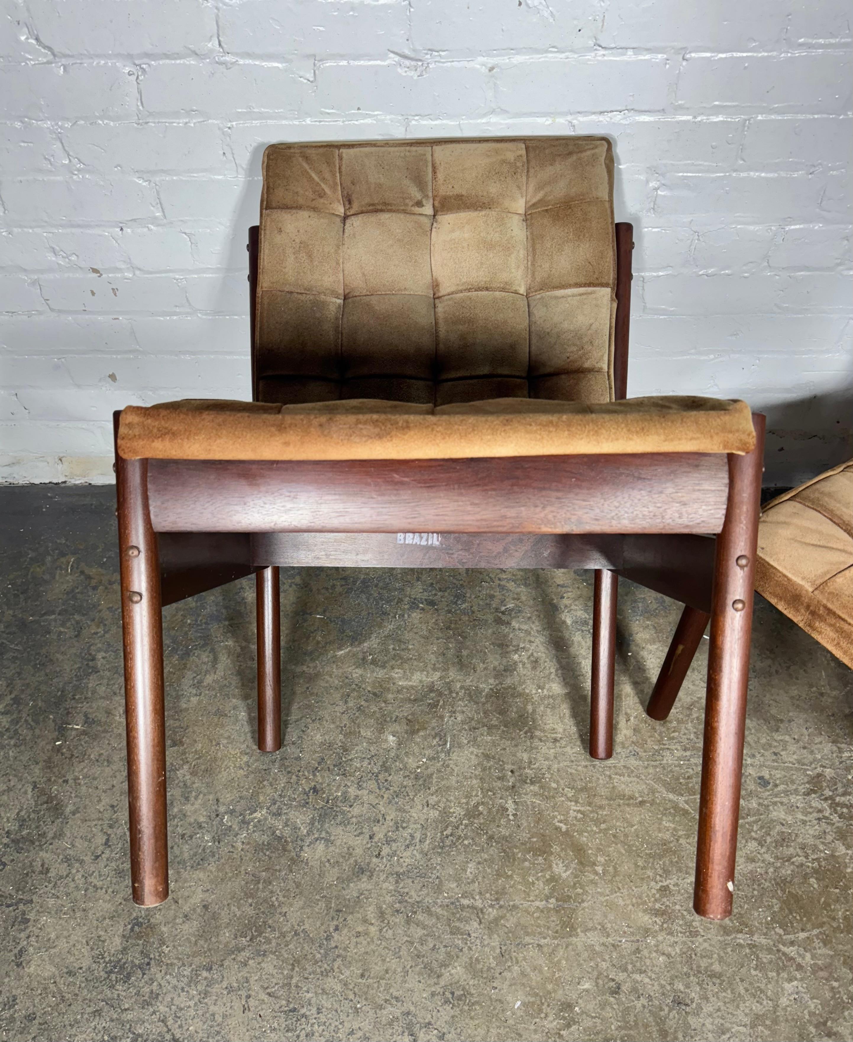 Mid-20th Century Set Six Rosewood and Suede Dining Chairs by Percival Lafer / Brazil / Modernist For Sale