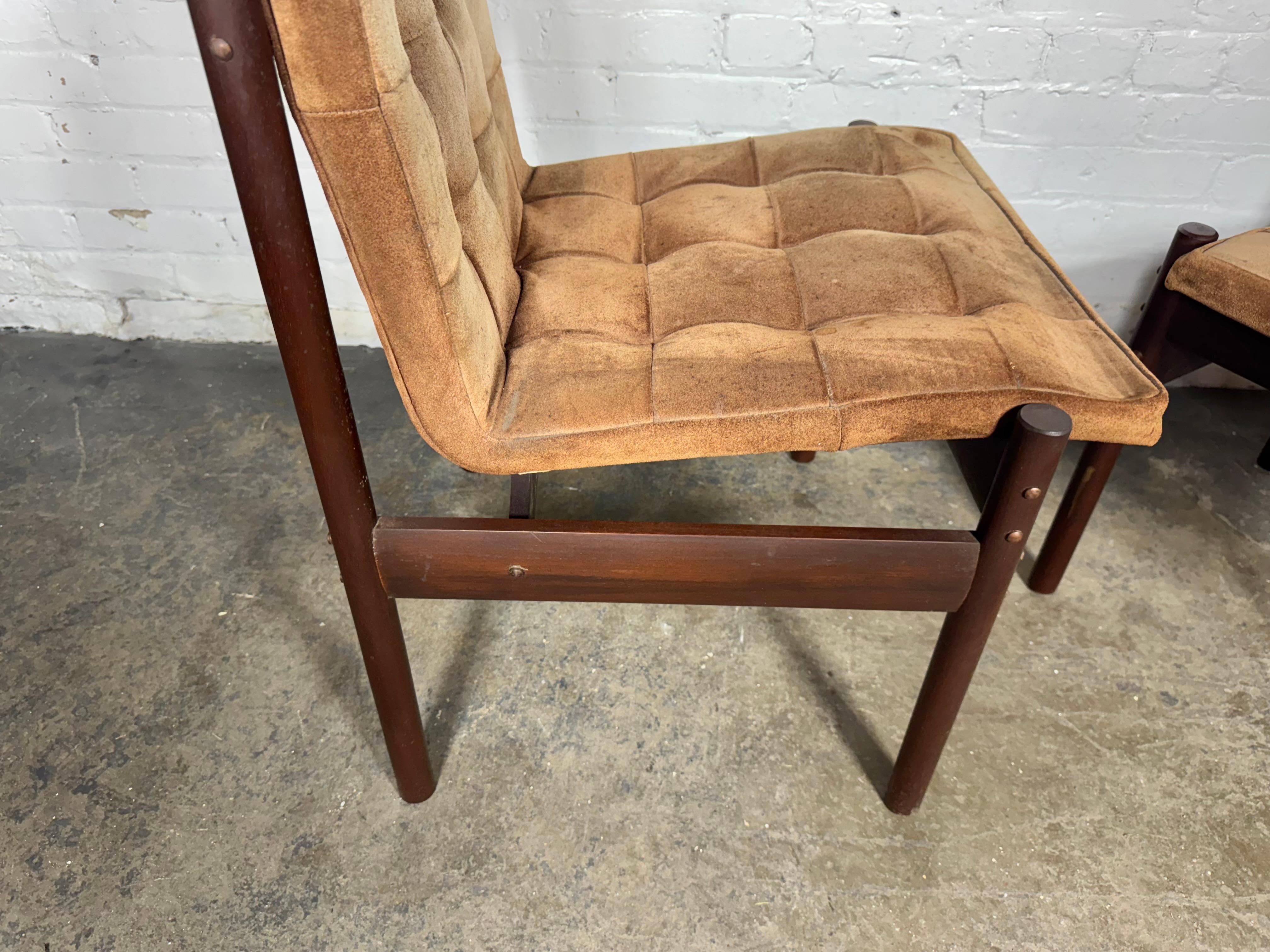 Set Six Rosewood and Suede Dining Chairs by Percival Lafer / Brazil / Modernist For Sale 1